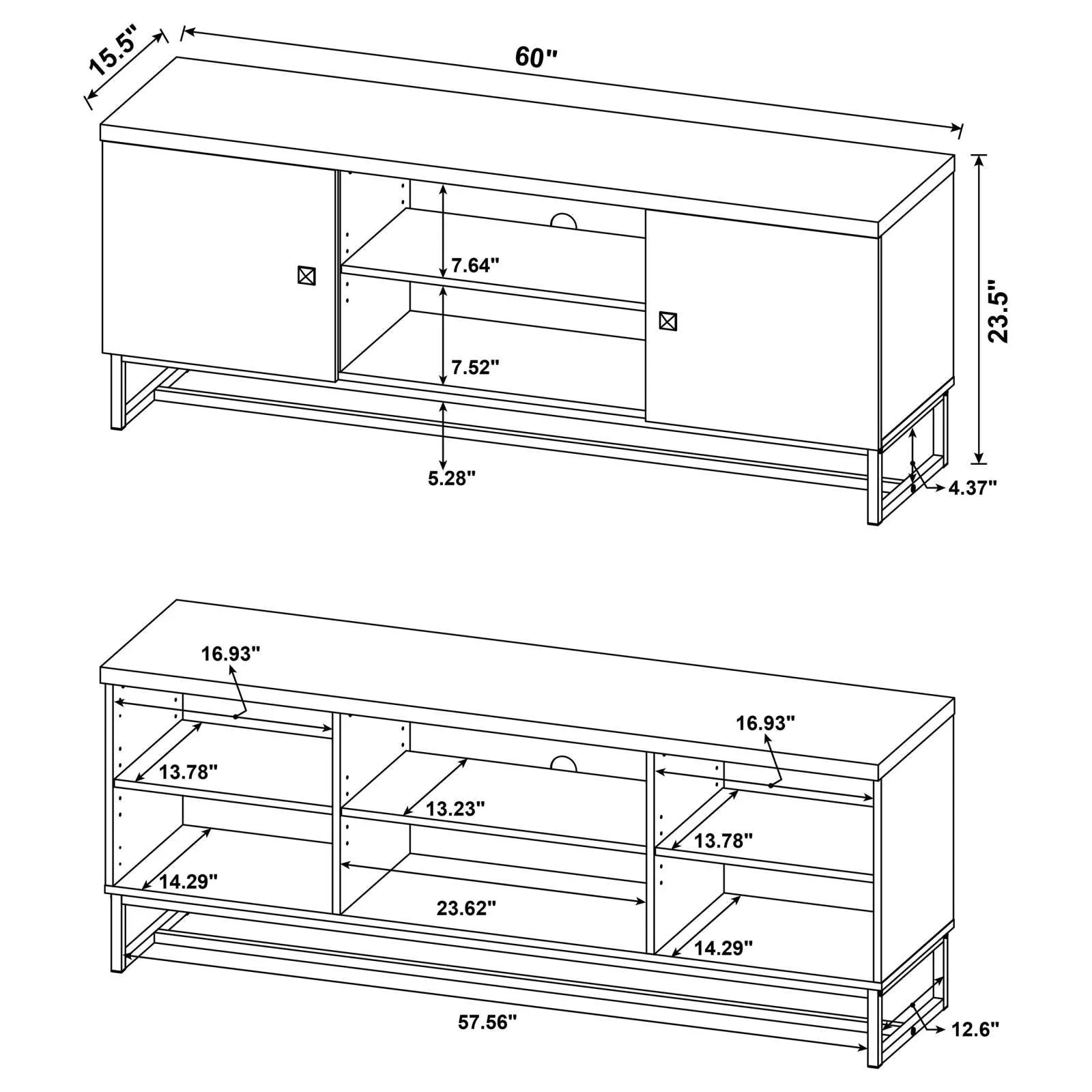 Myles Rustic Oak Herringbone 2-Door TV Console with Adjustable Shelves Rustic Oak Herringbone - Image 12