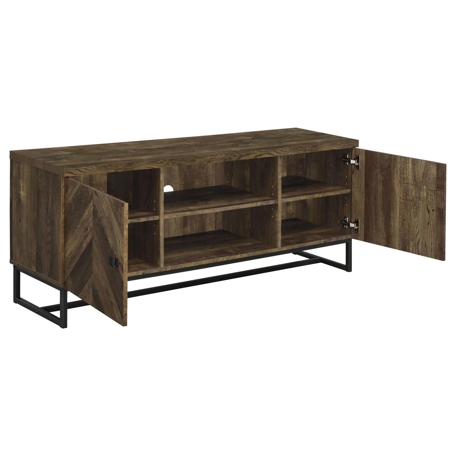 Myles Rustic Oak Herringbone 2-Door TV Console with Adjustable Shelves Rustic Oak Herringbone - Image 3