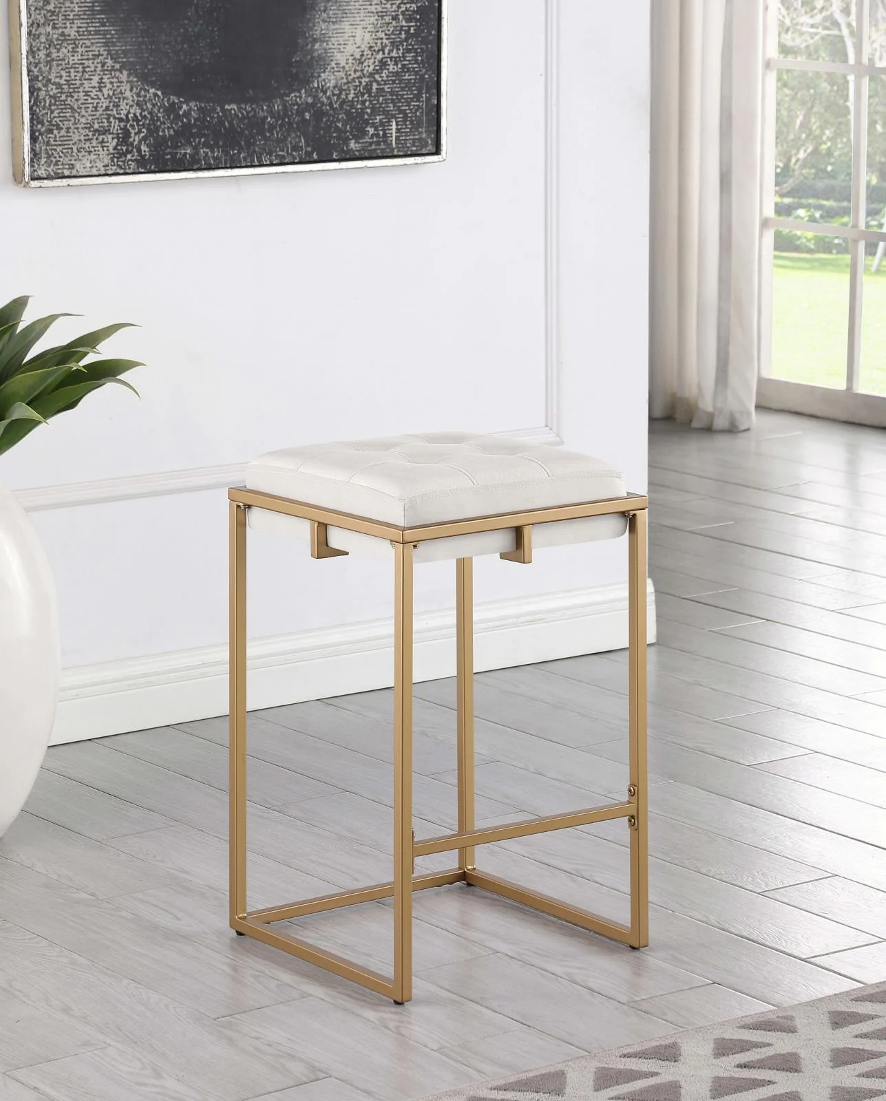 Nadia Beige/Gold Square Padded Seat Counter Height Stool, Set of 2 - Image 2