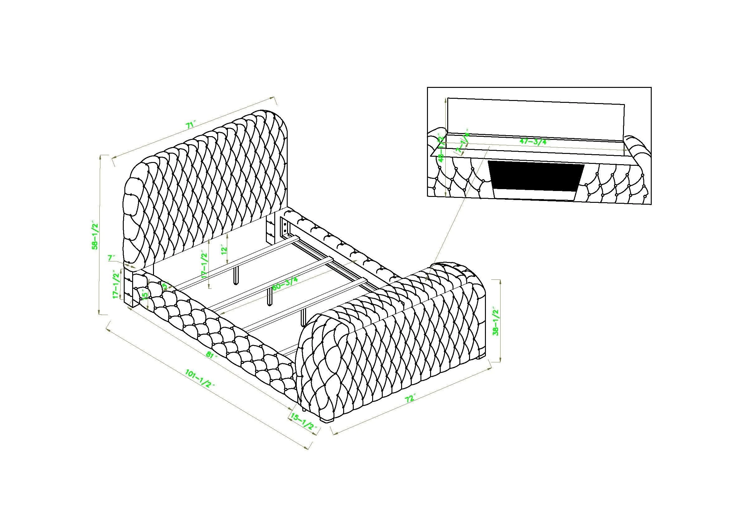 Natalia Gray Queen Upholstered Fireplace Bed with TV Lift - Image 6