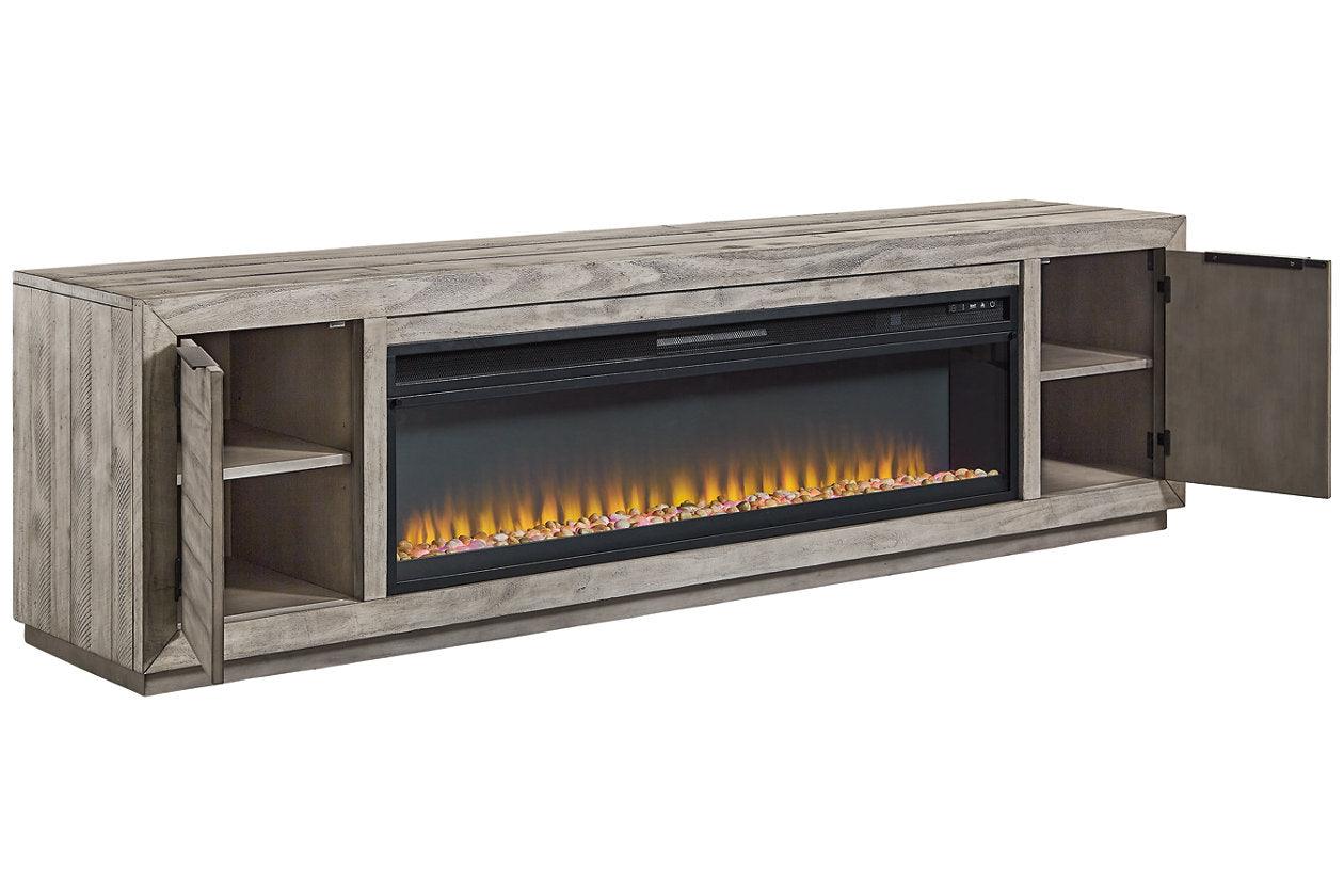 Naydell Gray 92" TV Stand with Electric Fireplace - Image 2