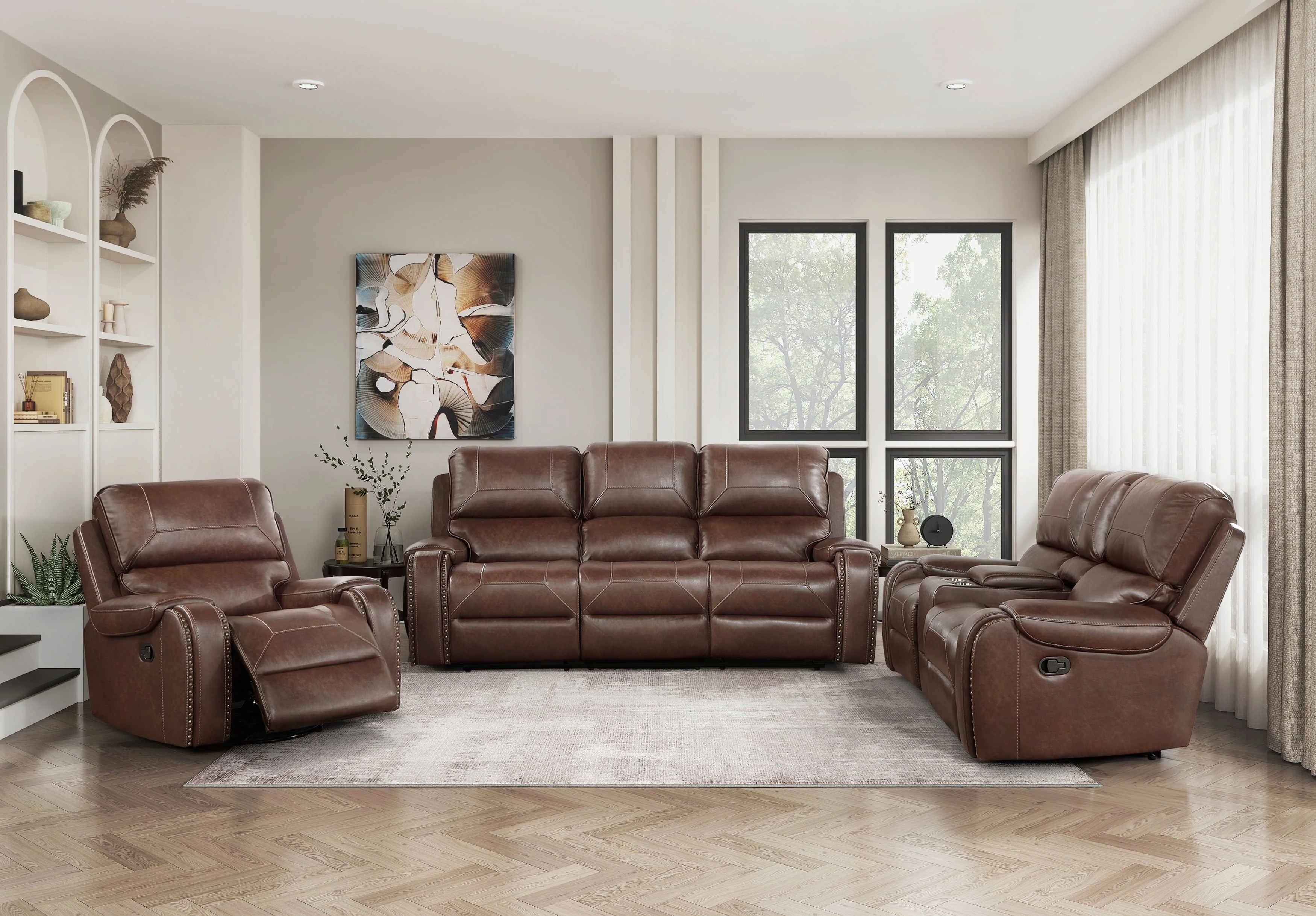 Newnan Brown Double Glider Reclining Loveseat with Center Console - Image 8