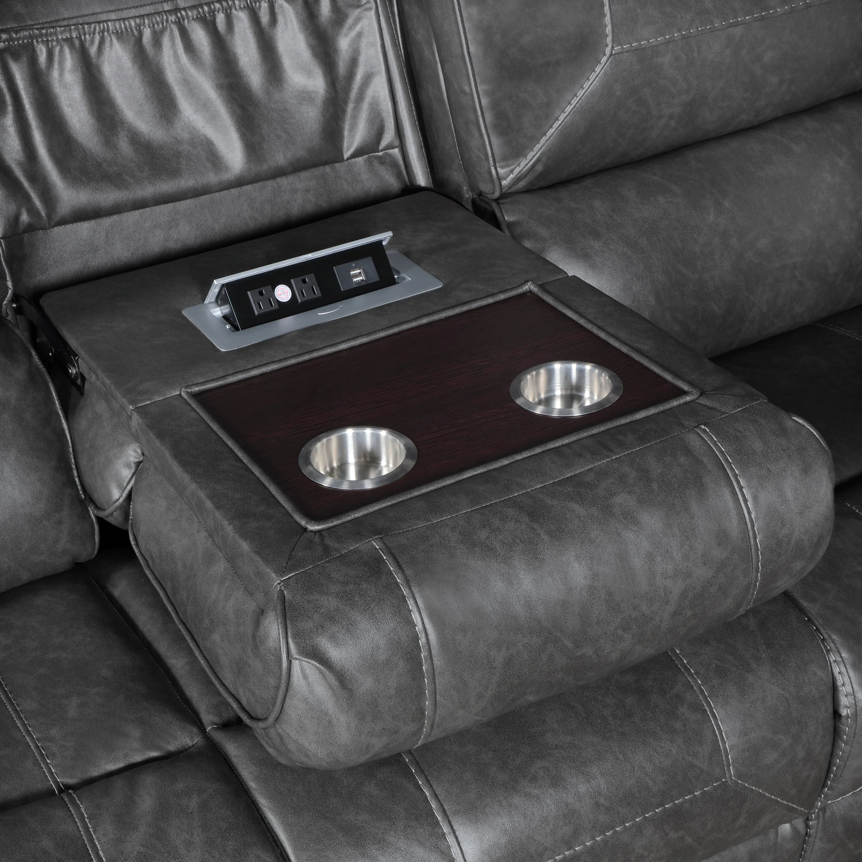 Newnan Gray Double Reclining Living Room Set - Image 8