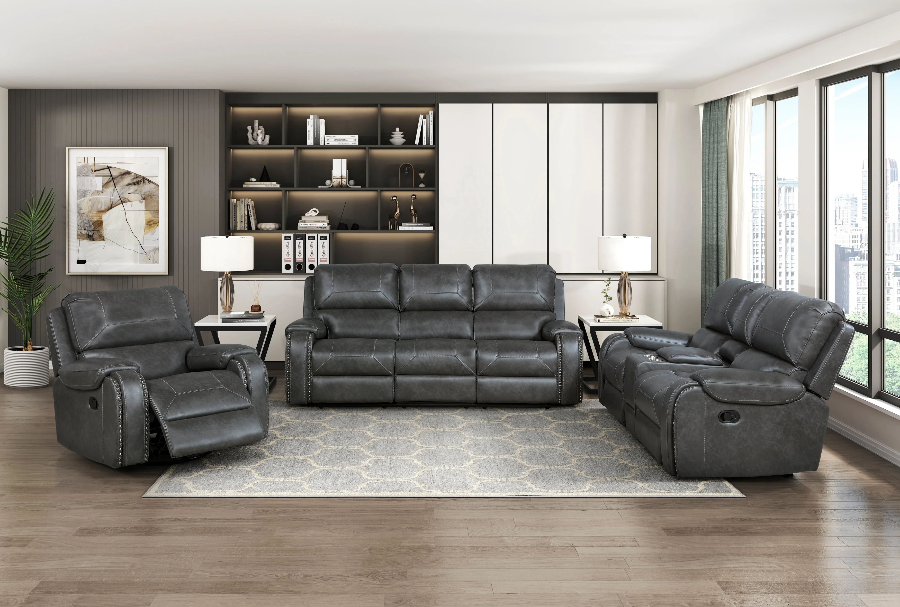 Newnan Gray Double Reclining Sofa - Image 12