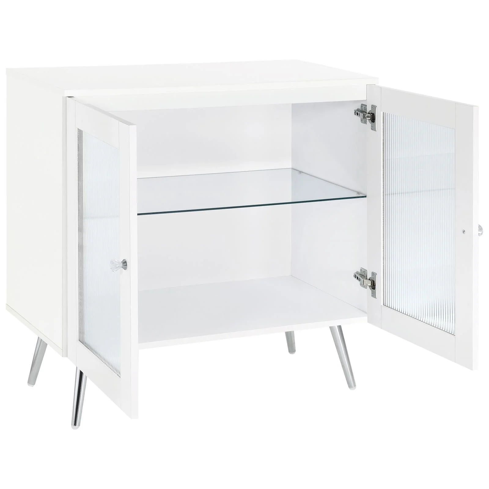 Nieta White High Gloss/Chrome 2-Tier Accent Cabinet with Glass Shelf - Image 2