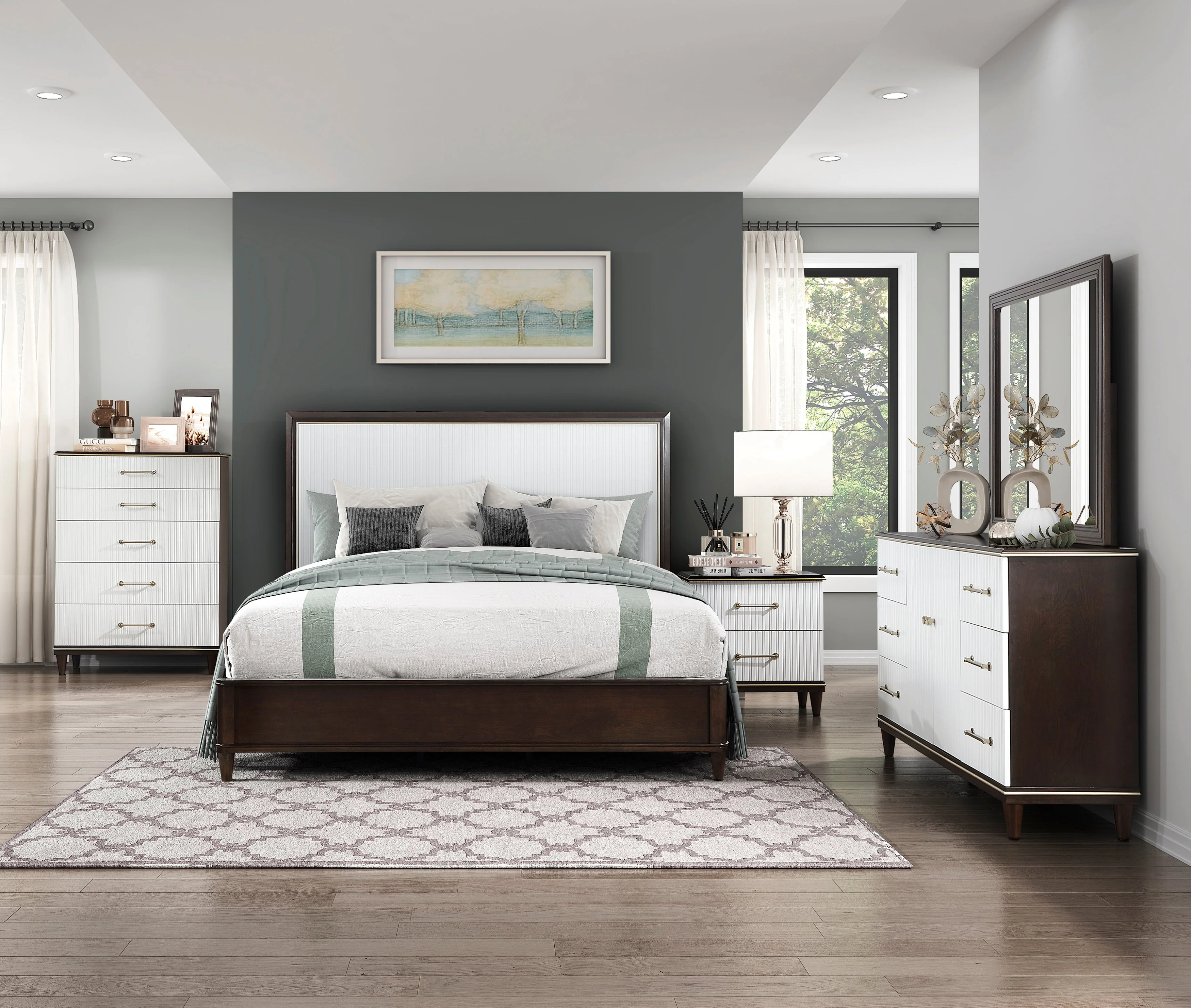 Niles White/Cherry Panel Bedroom Set