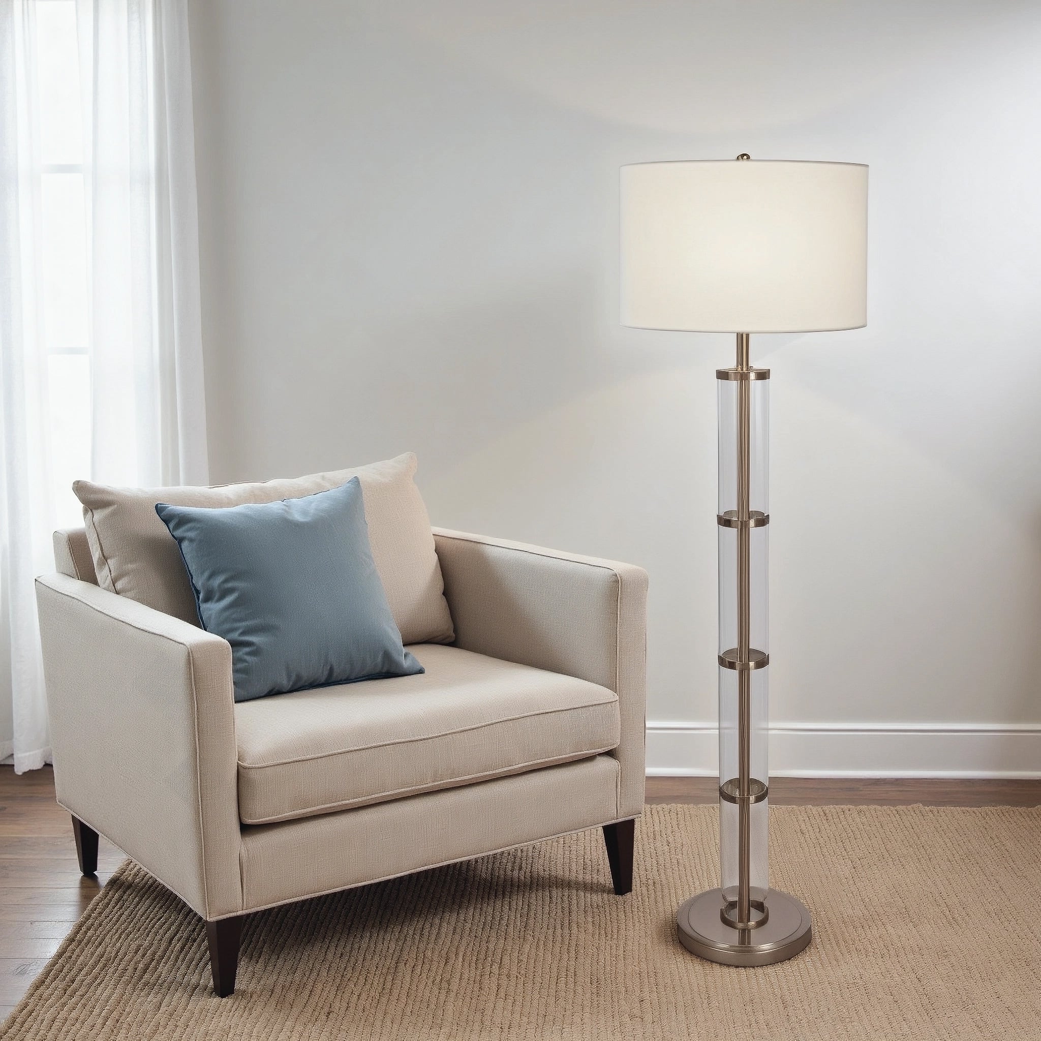 Nimbus Brushed Nickel Floor Lamp with 3-Way Rotary Switch Clear Glass Body Metal Base - Image 2