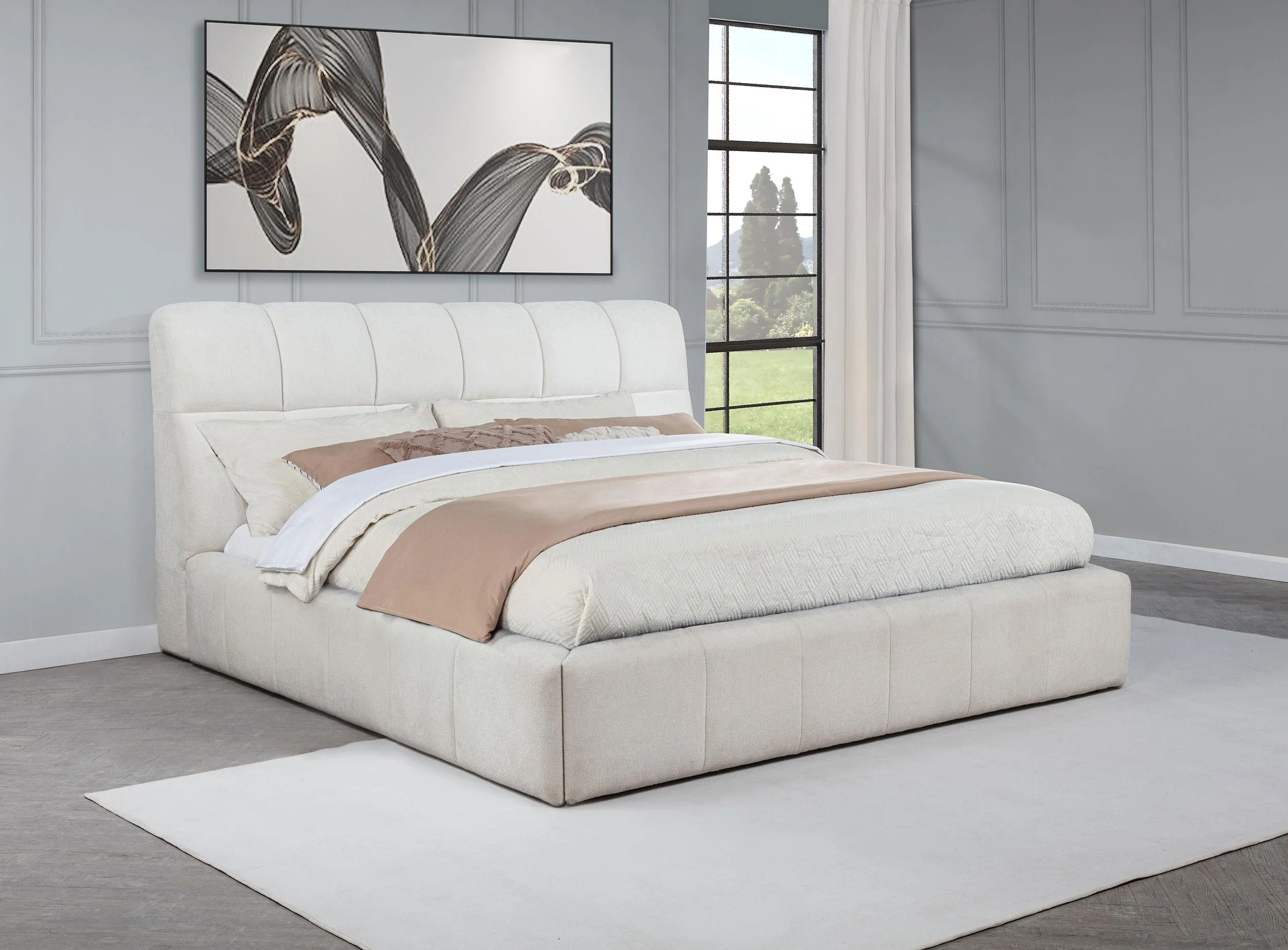Nollet Cream 48-inch Upholstered California King Platform Bed