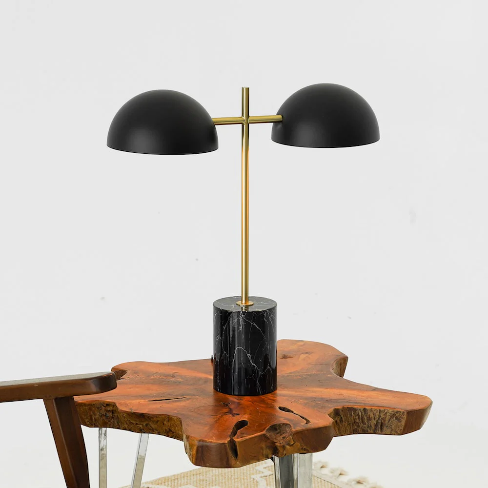 Nova Hydro Black Table Lamp with On/Off Switch Double Lamp with Faux Marble Base - Image 3