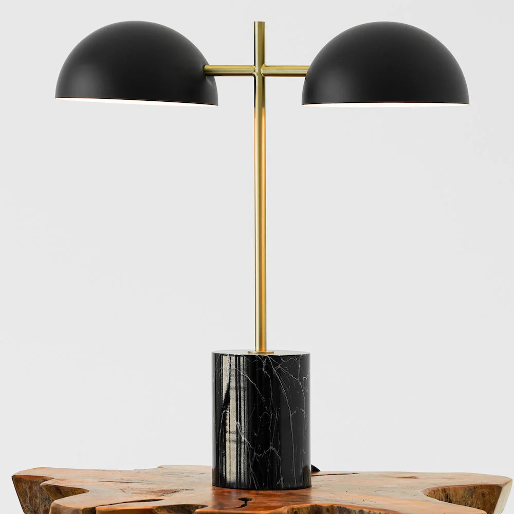 Nova Hydro Black Table Lamp with On/Off Switch Double Lamp with Faux Marble Base - Image 4