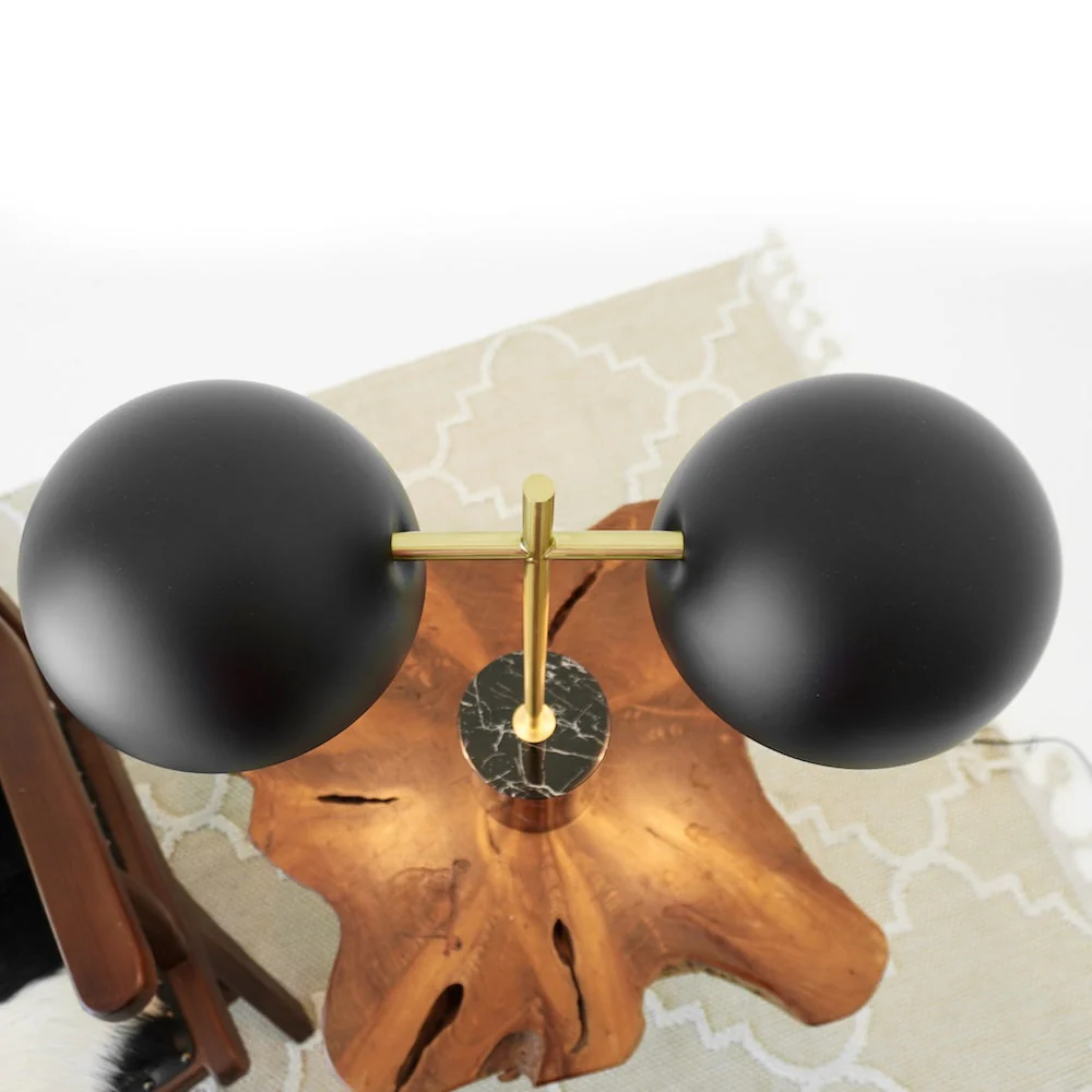 Nova Hydro Black Table Lamp with On/Off Switch Double Lamp with Faux Marble Base - Image 7