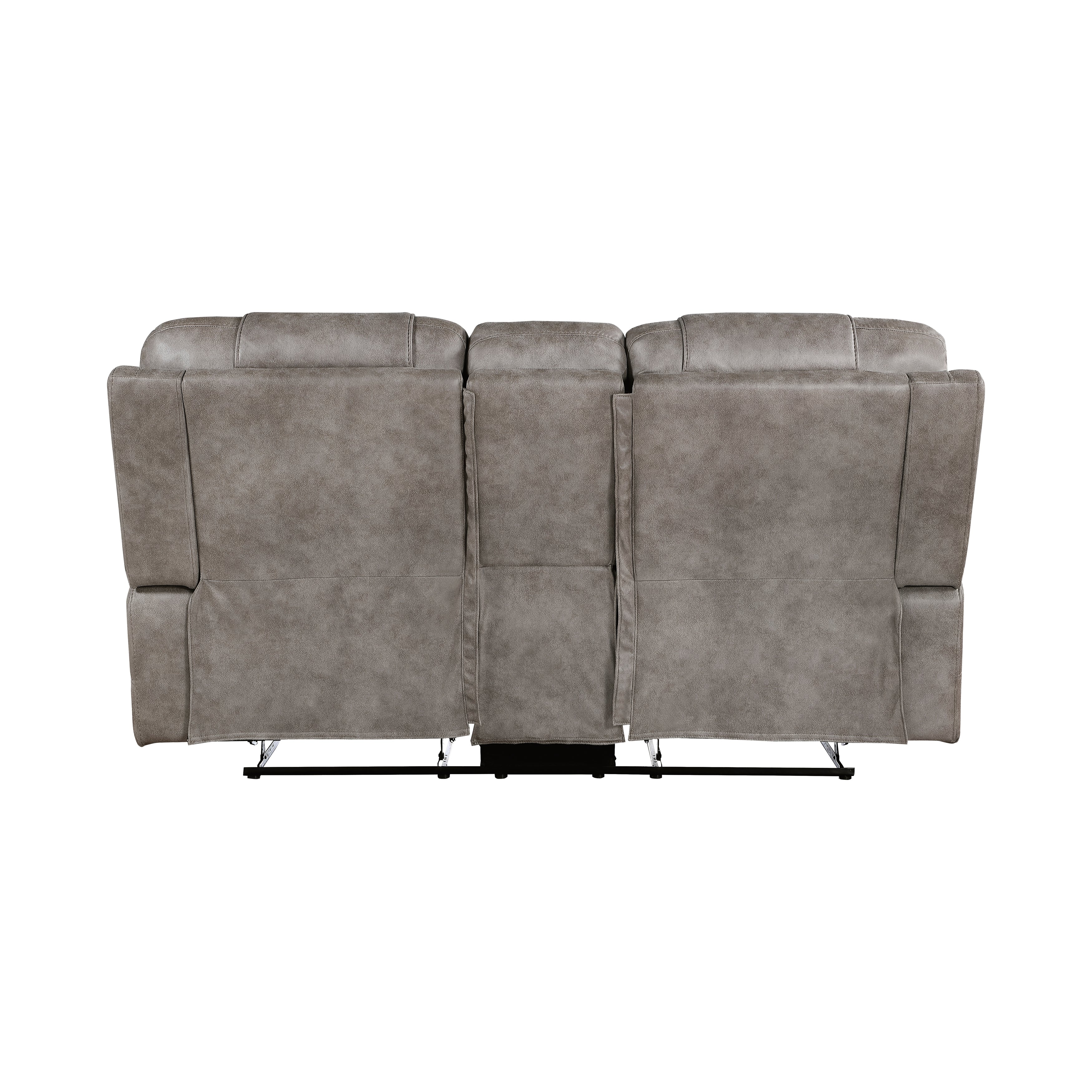 Oberon Grayish Brown Double Reclining Loveseat with Center Console - Image 3