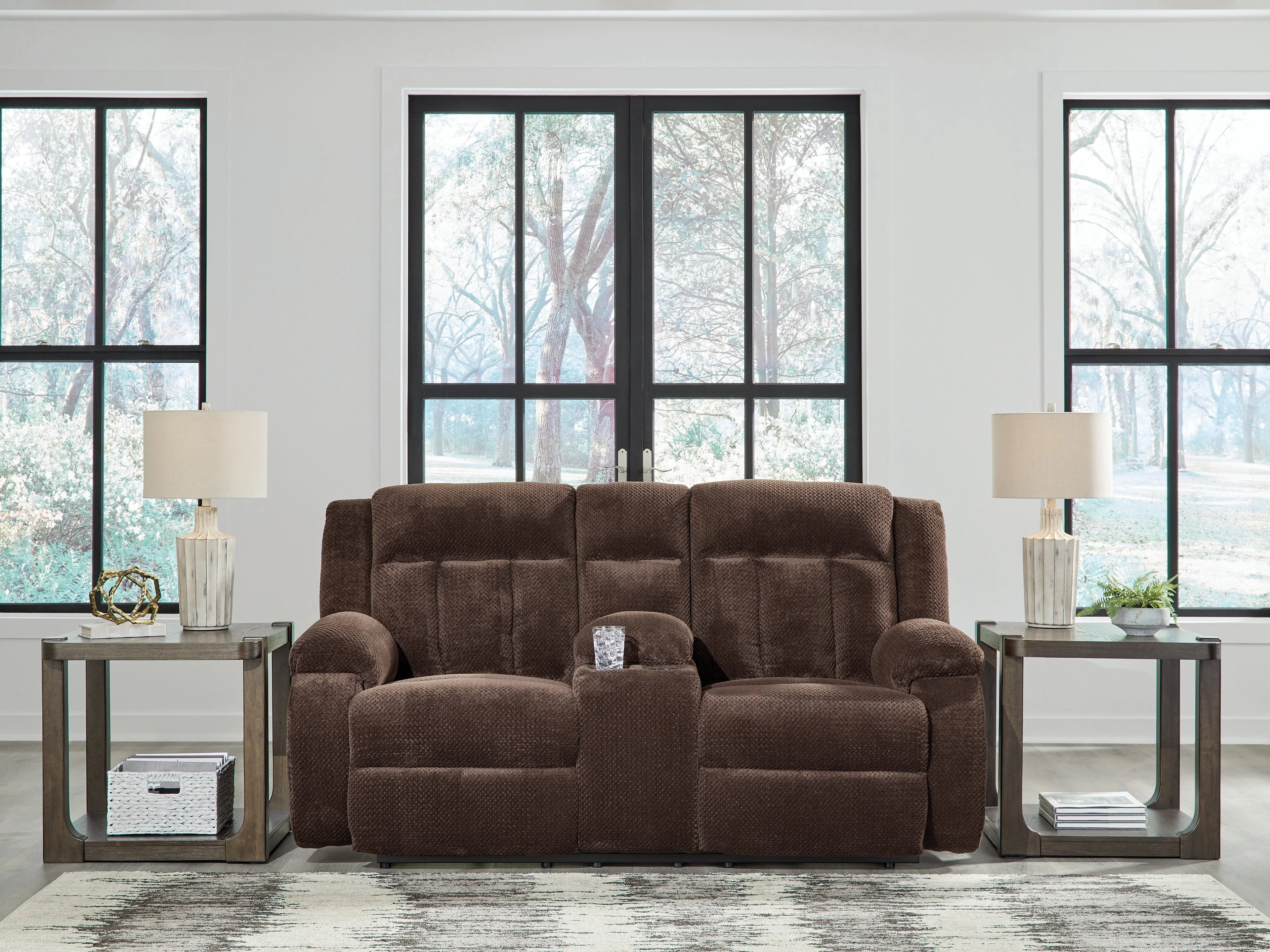 Observation Chocolate Power Reclining Loveseat with Console