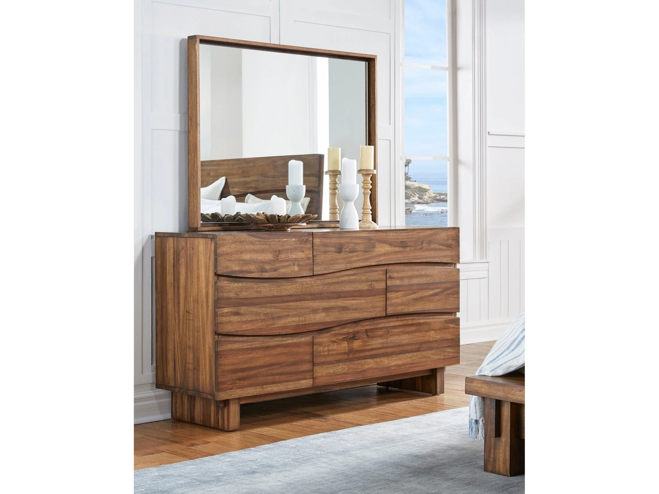 Ocean Six Drawer Solid Wood Dresser in Natural Sengon