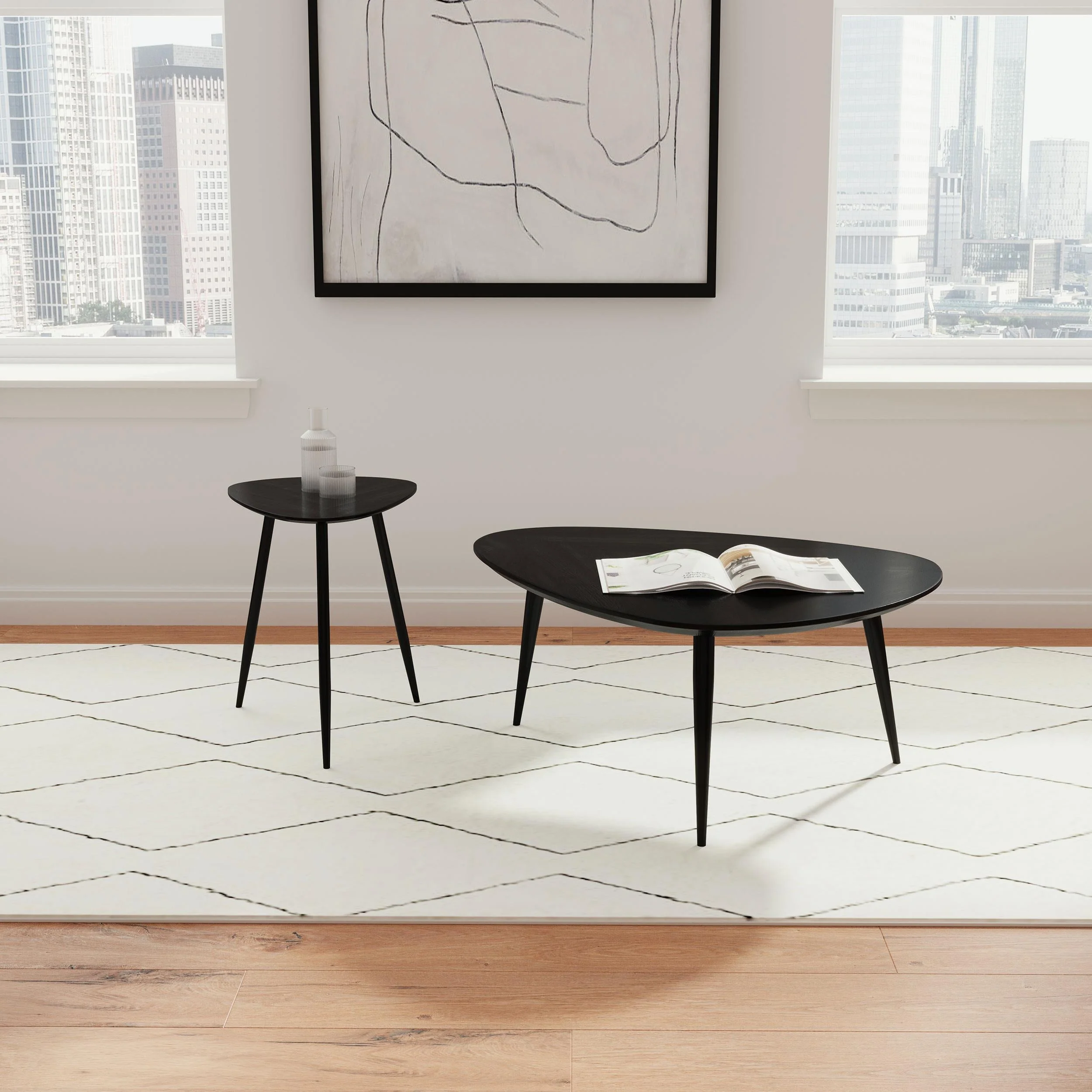 Odessa Black 2-Piece Triangular Coffee and End Table Set