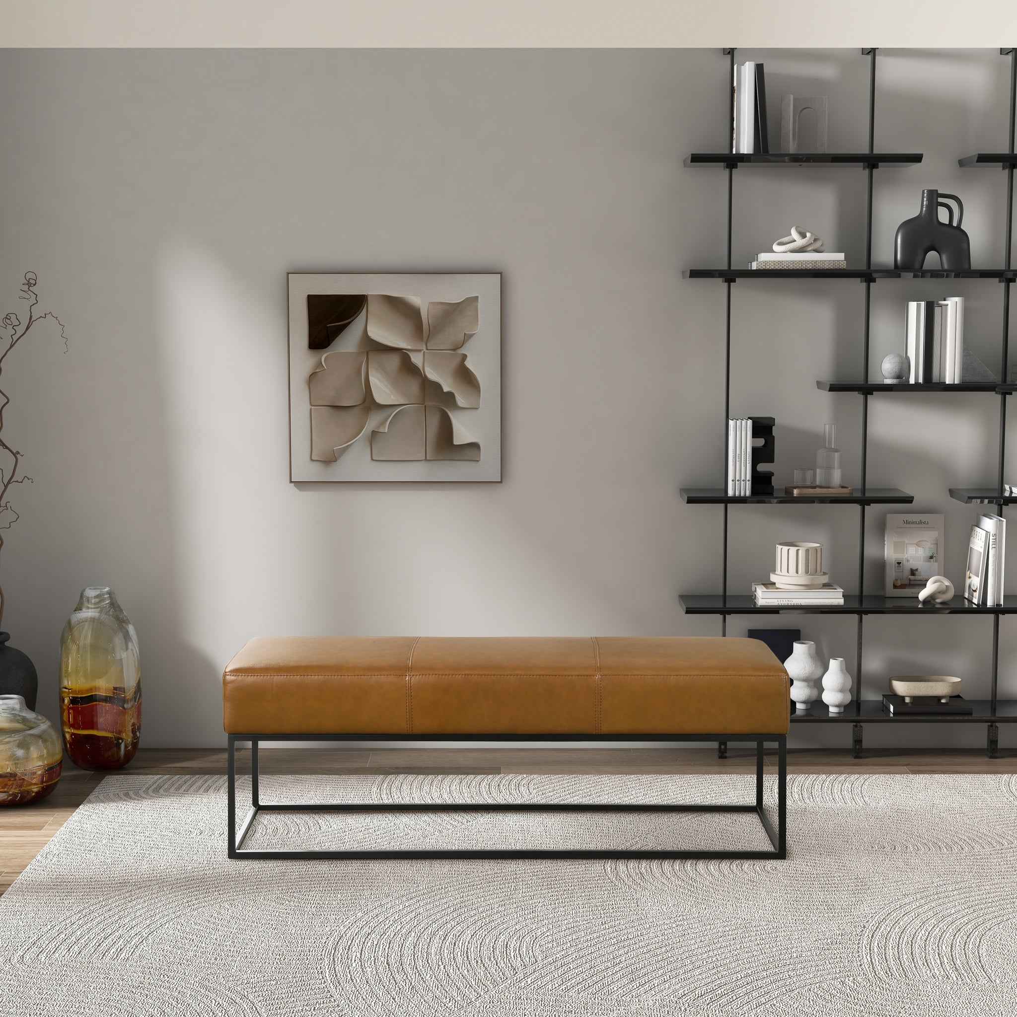Odessa Tan Leather Bench - Image 2