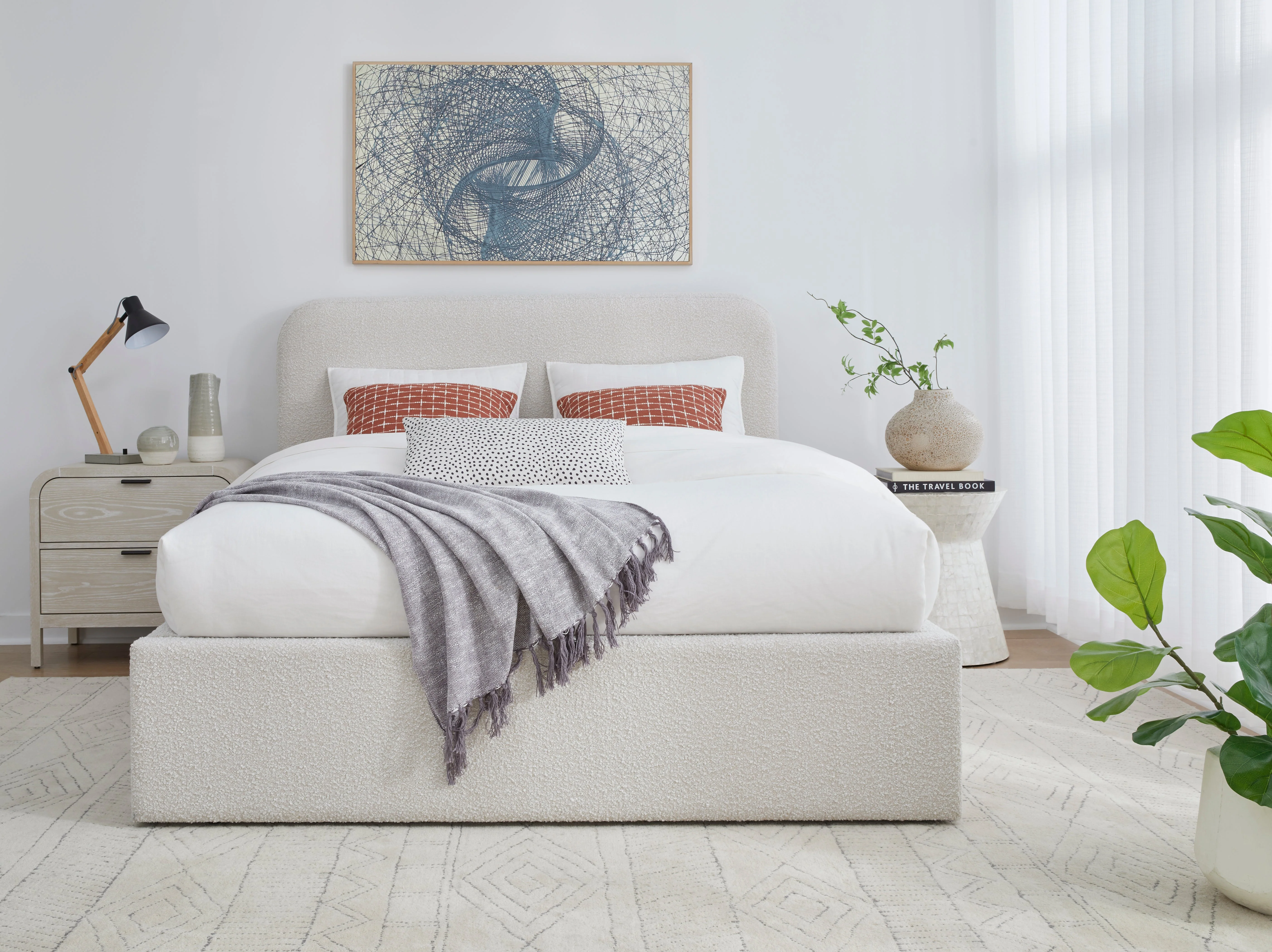 Off-White Upholstered Full Platform Bed in Ricotta Boucle - Image 2