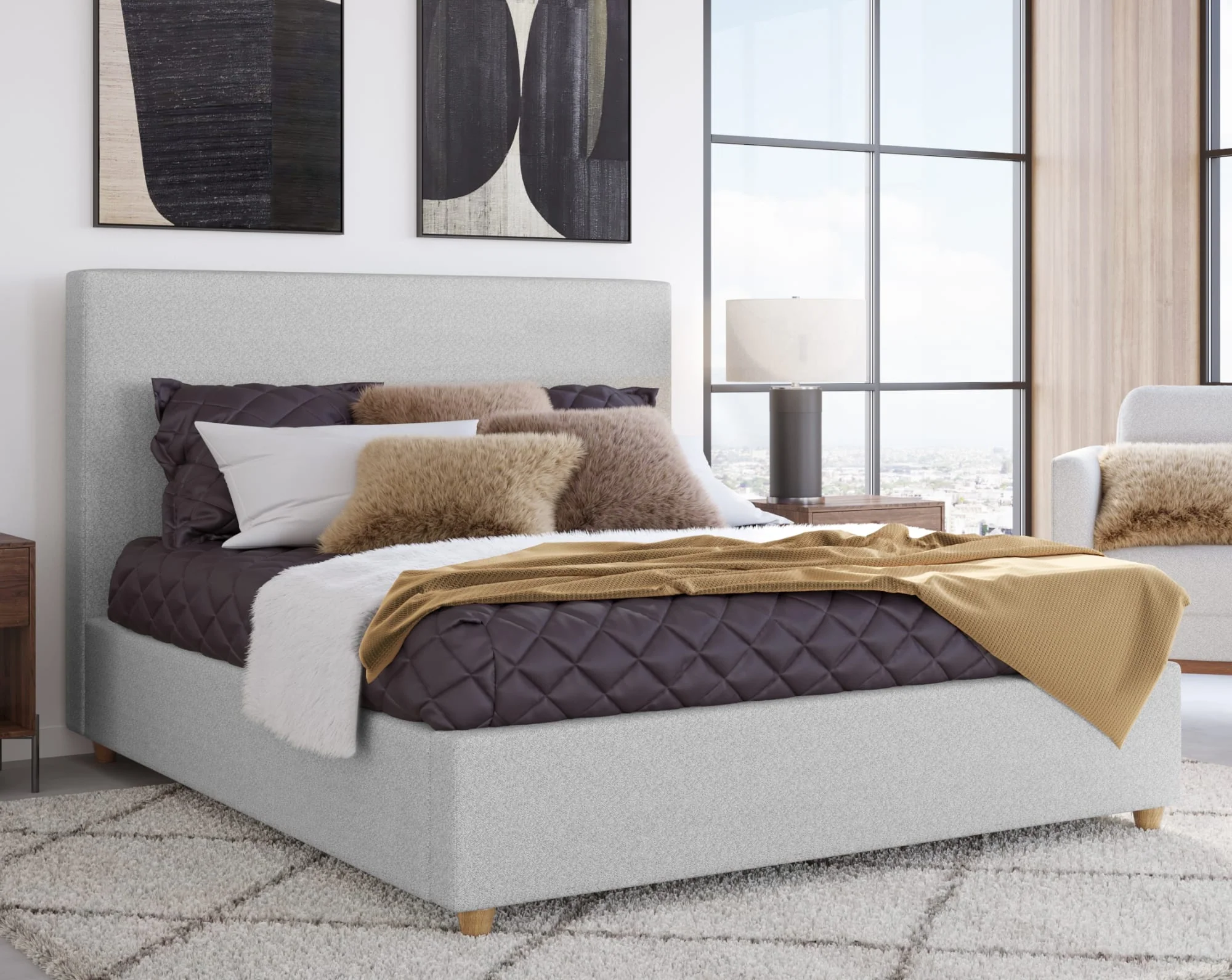 Olivia Linen California King Upholstered Platform Bed - Image 2