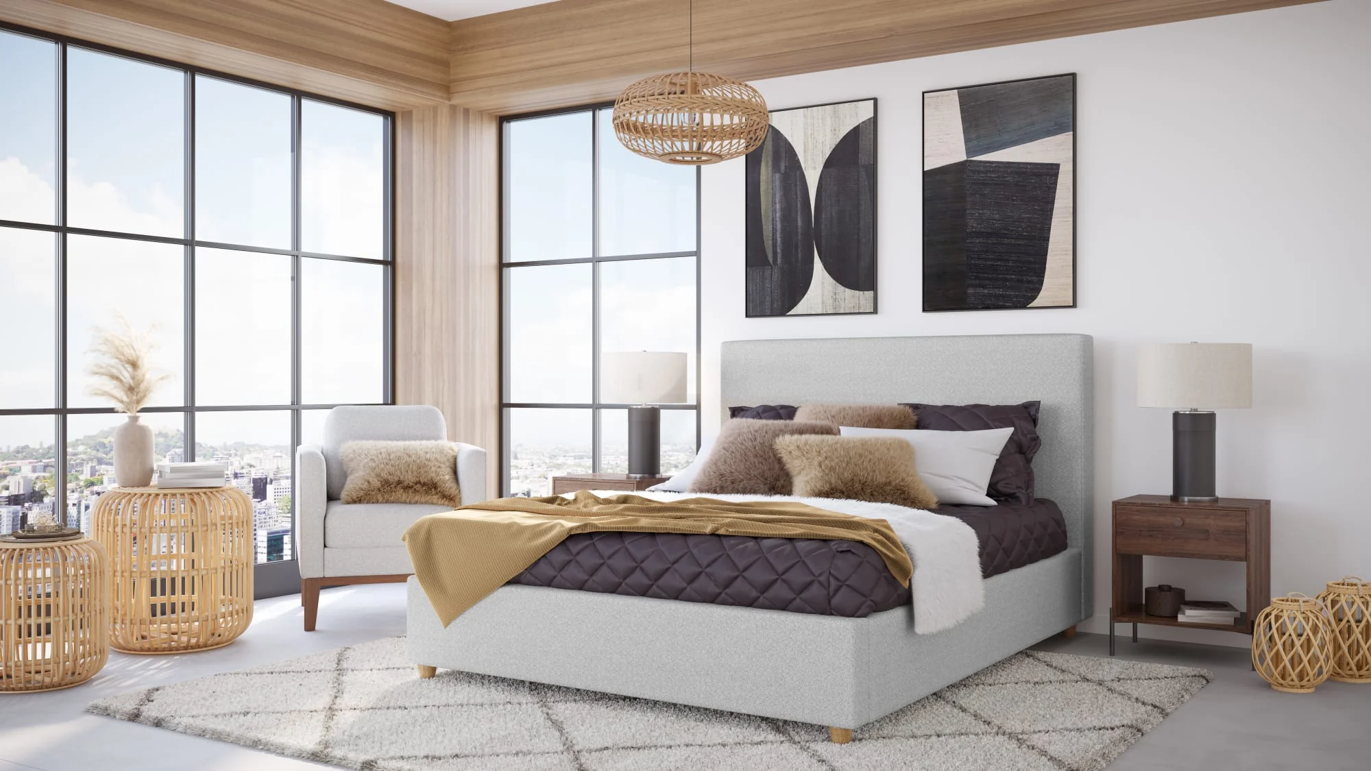 Olivia Linen Full Upholstered Platform Bed - Image 6