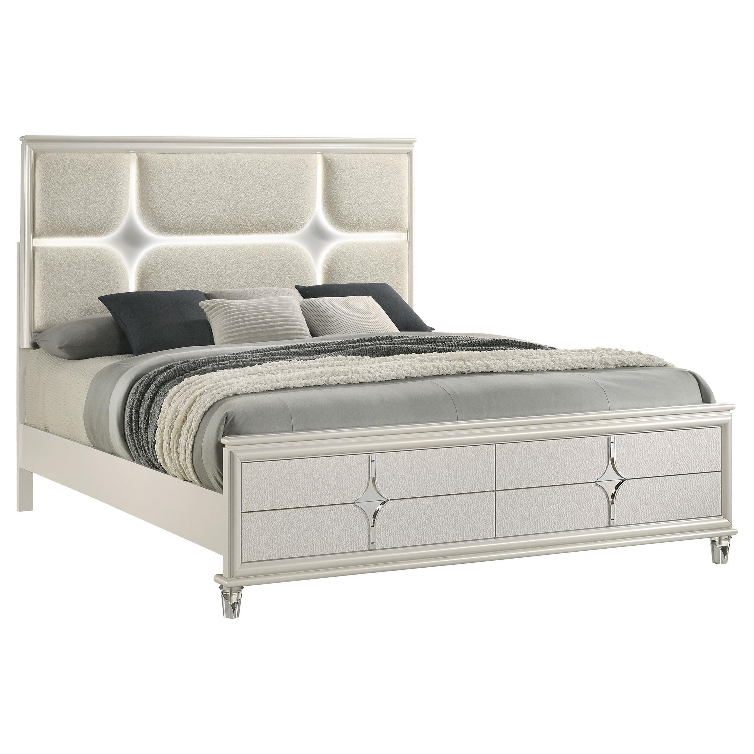 Olivia Pearl White Eastern King Panel Bed LED Headboard - Image 2