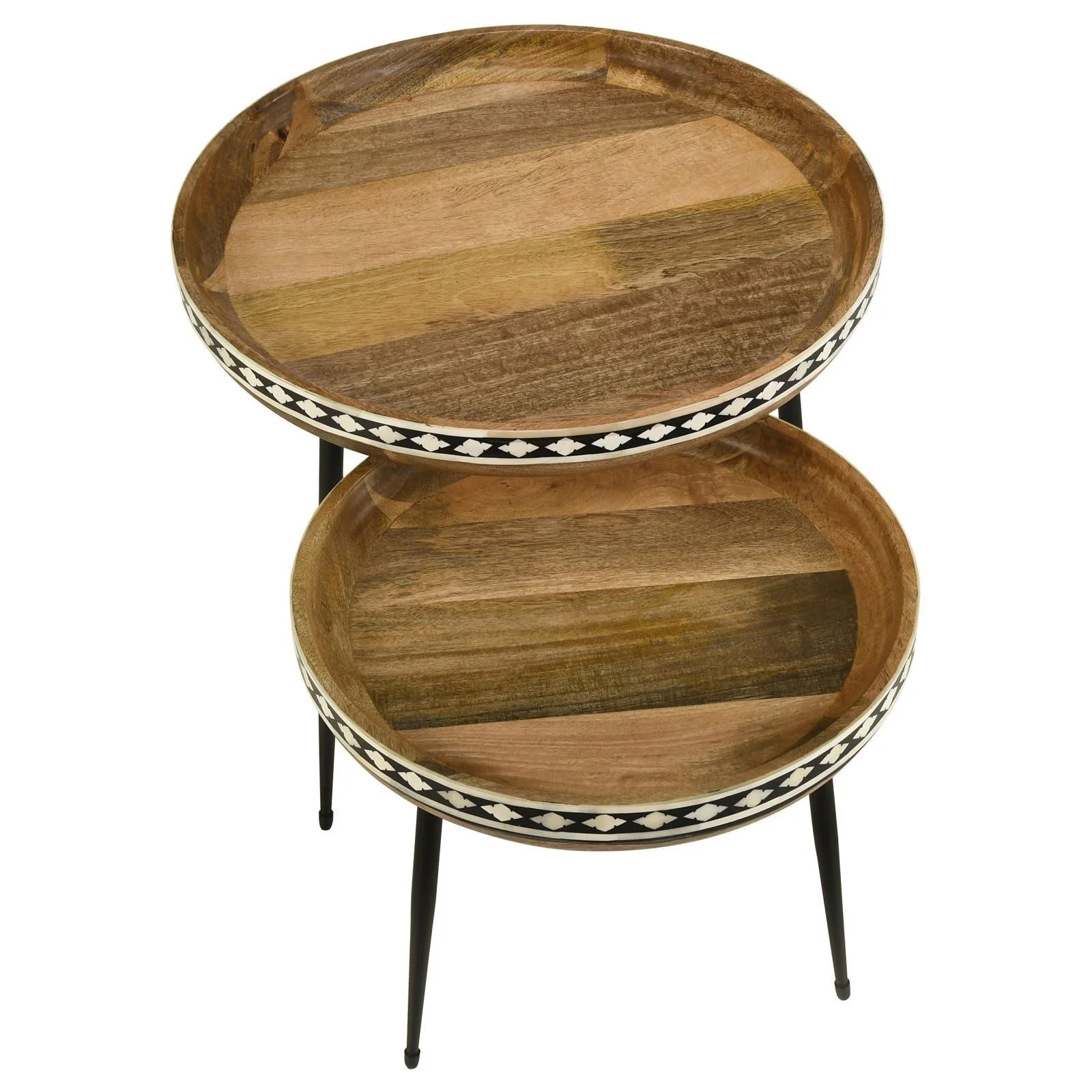 Ollie Natural and Black 2-piece Round Nesting Table - Image 3