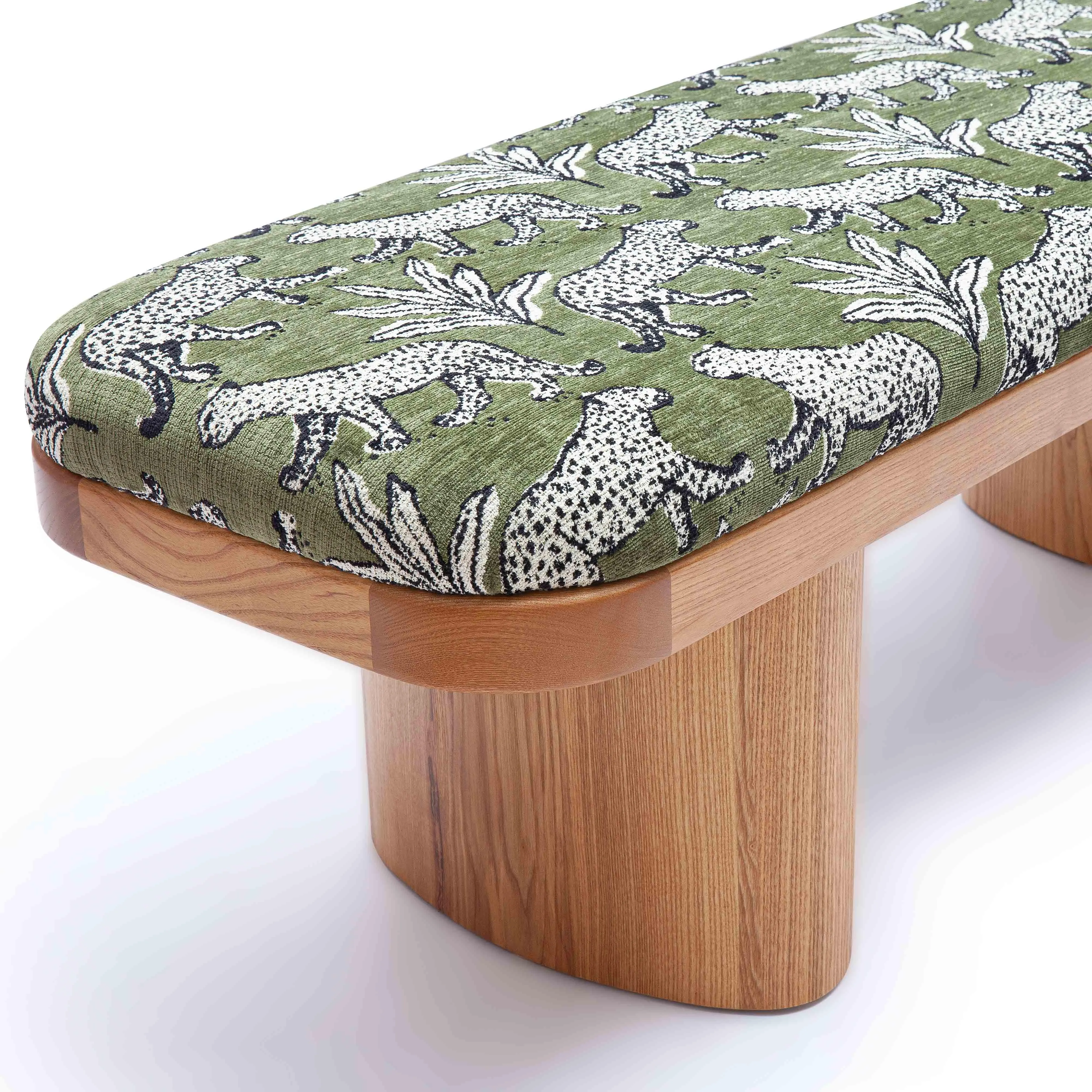 Ollie Olive Green Leopard Jacquard Bench - Image 6