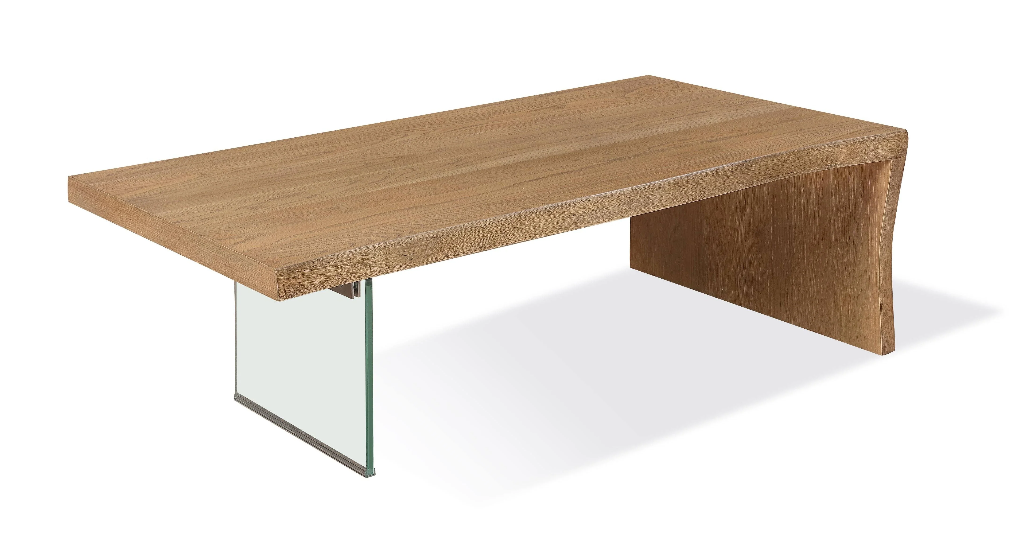 One Live-Edge White Oak and Glass Coffee Table in Bisque - Image 3