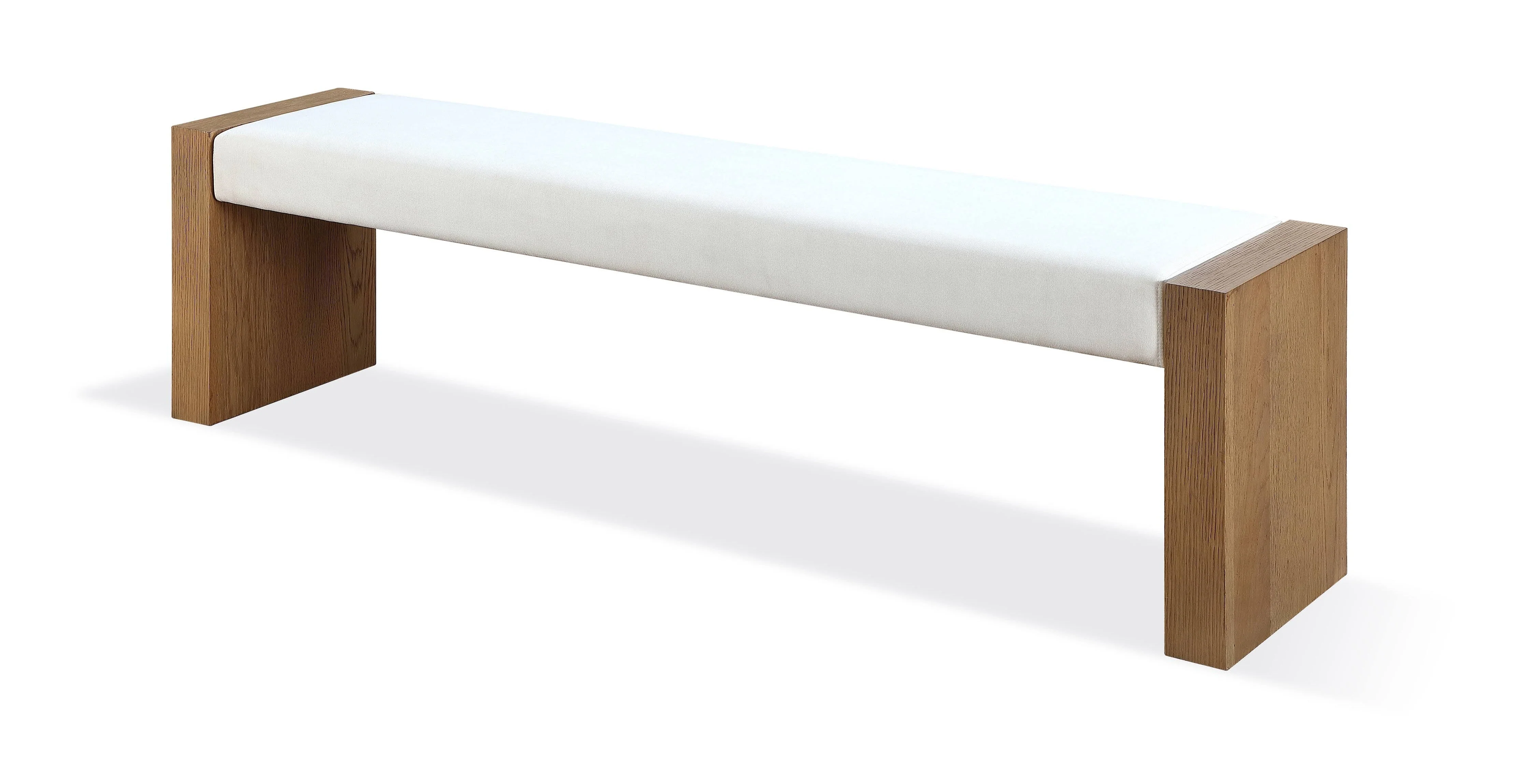 One Modern Coastal Slab Leg Upholstered Dining Bench in White Oak and White Pearl - Image 3