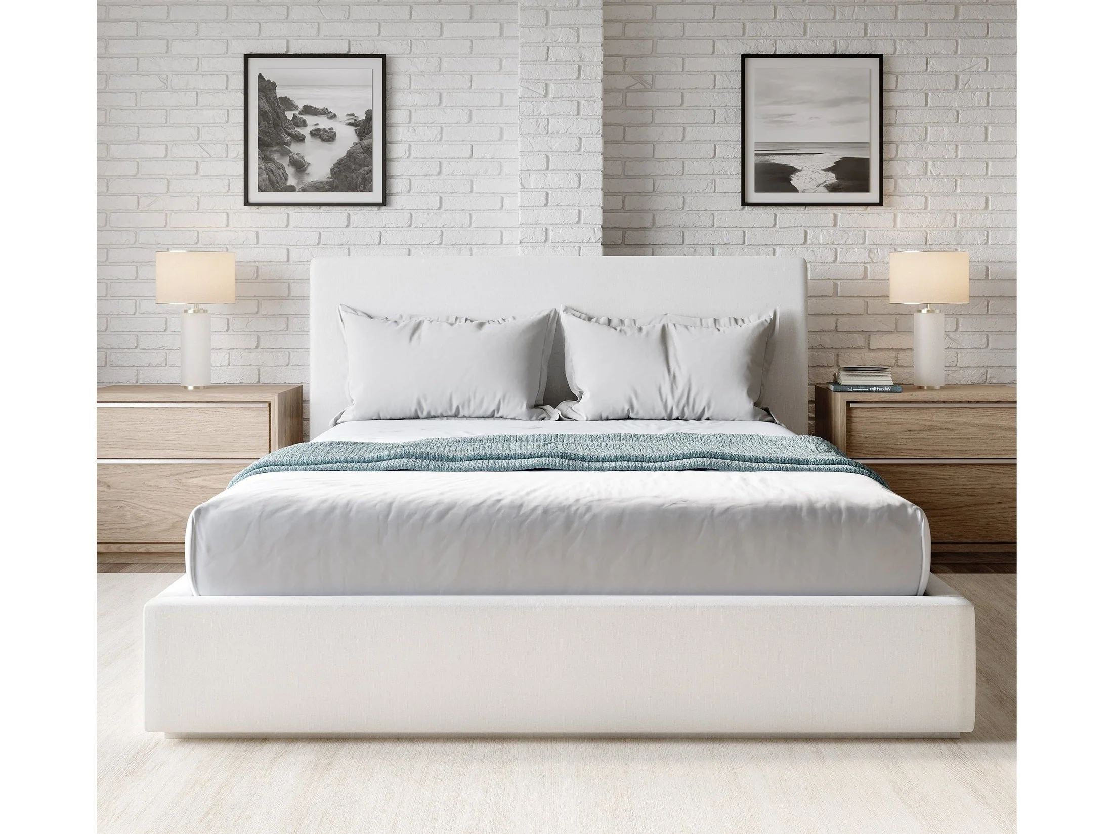One Upholstered Footboard Queen Storage Bed in Pearl