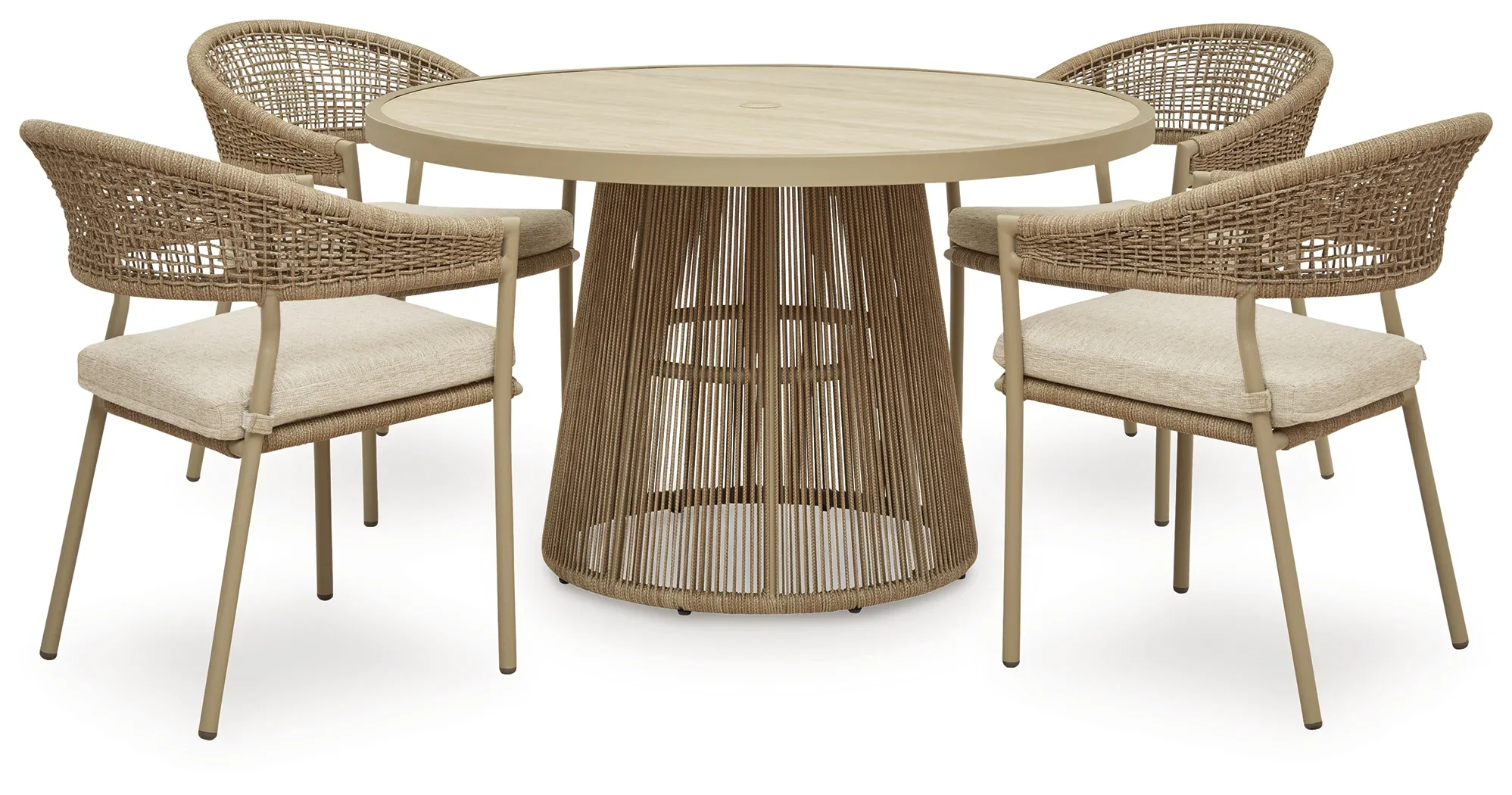 Orchard Beach Beige Outdoor Dining Table and 4 Arm Chairs - Image 2