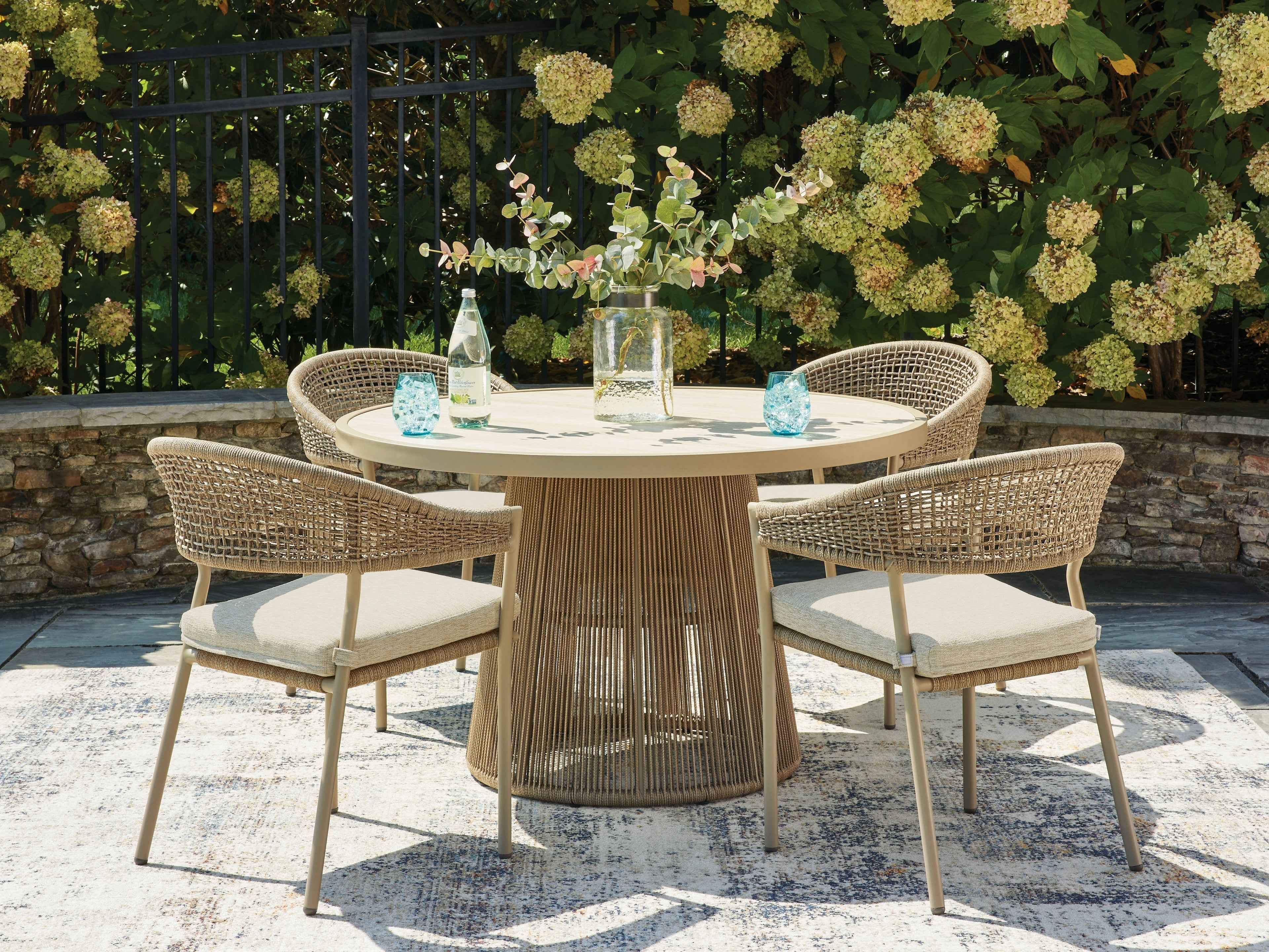 Orchard Beige Beach Outdoor Dining Table and 4 Chairs - Image 3