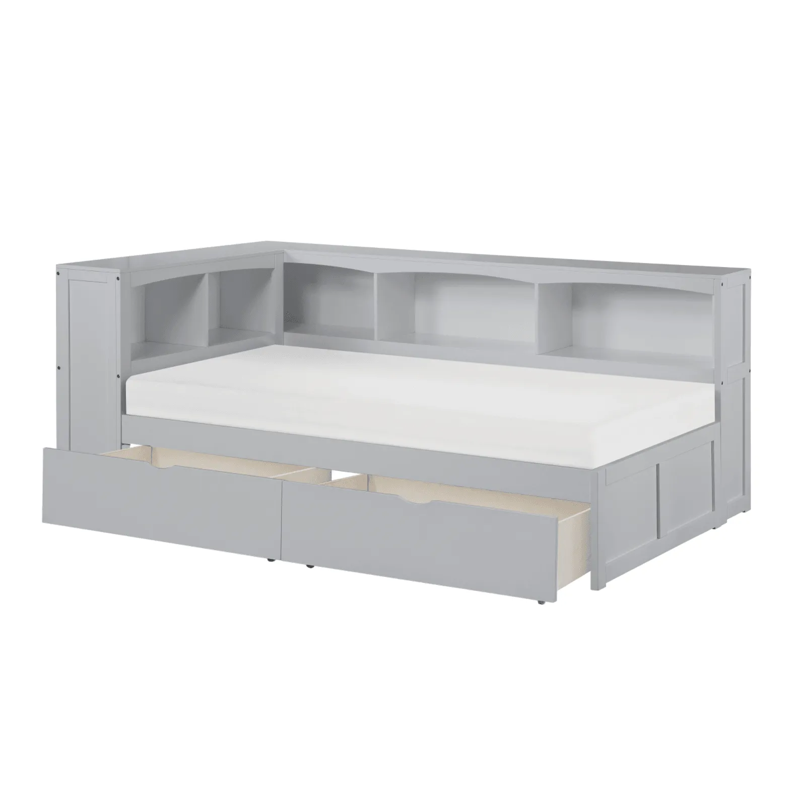 Orion Gray Twin Bookcase Corner Bed with Storage Boxes - Image 2