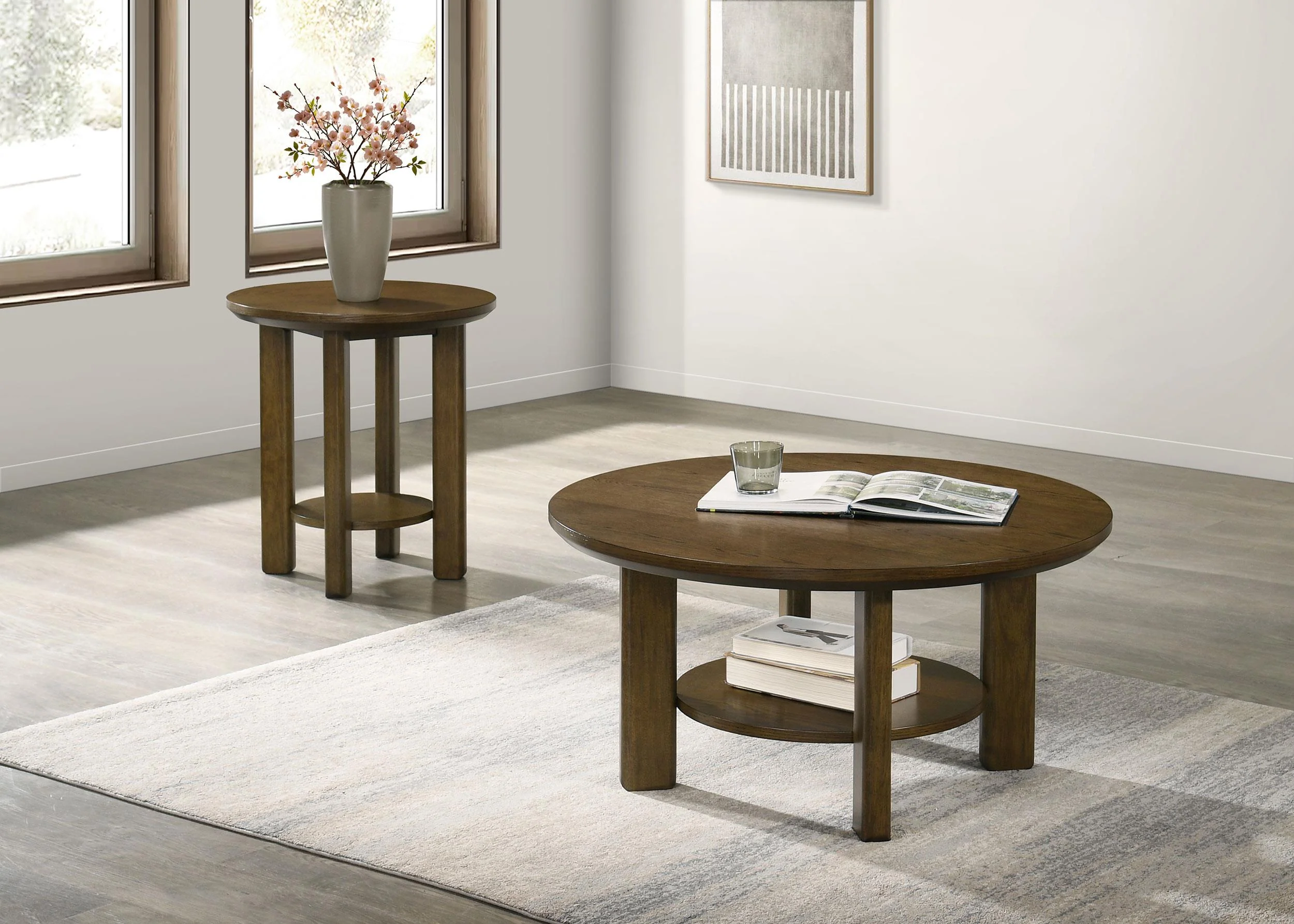 Ottowa Brown 36-inch Round Wood Cocktail Coffee Table - Image 9