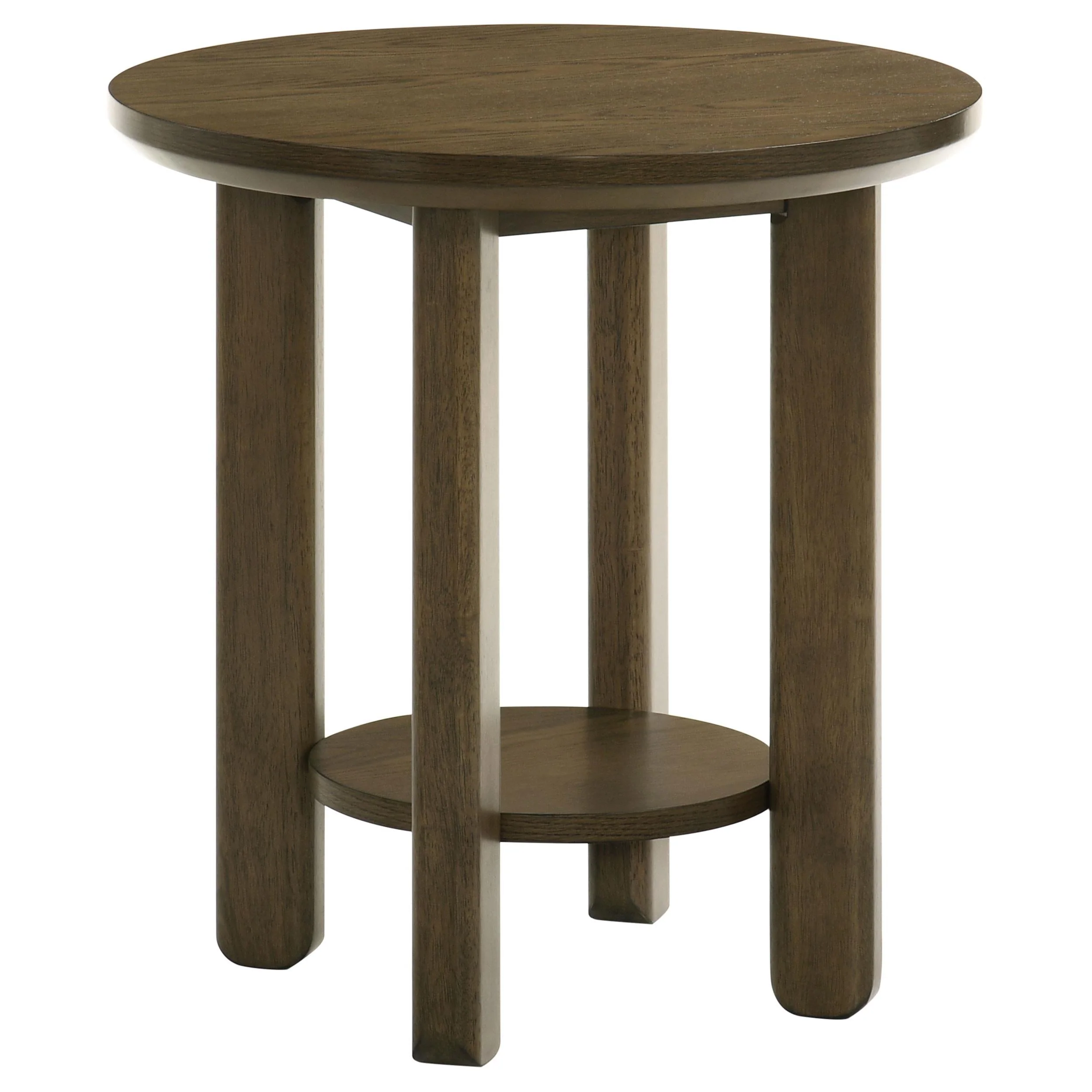 Ottowa Brown Round Wood Side End Table with Shelf - Image 2