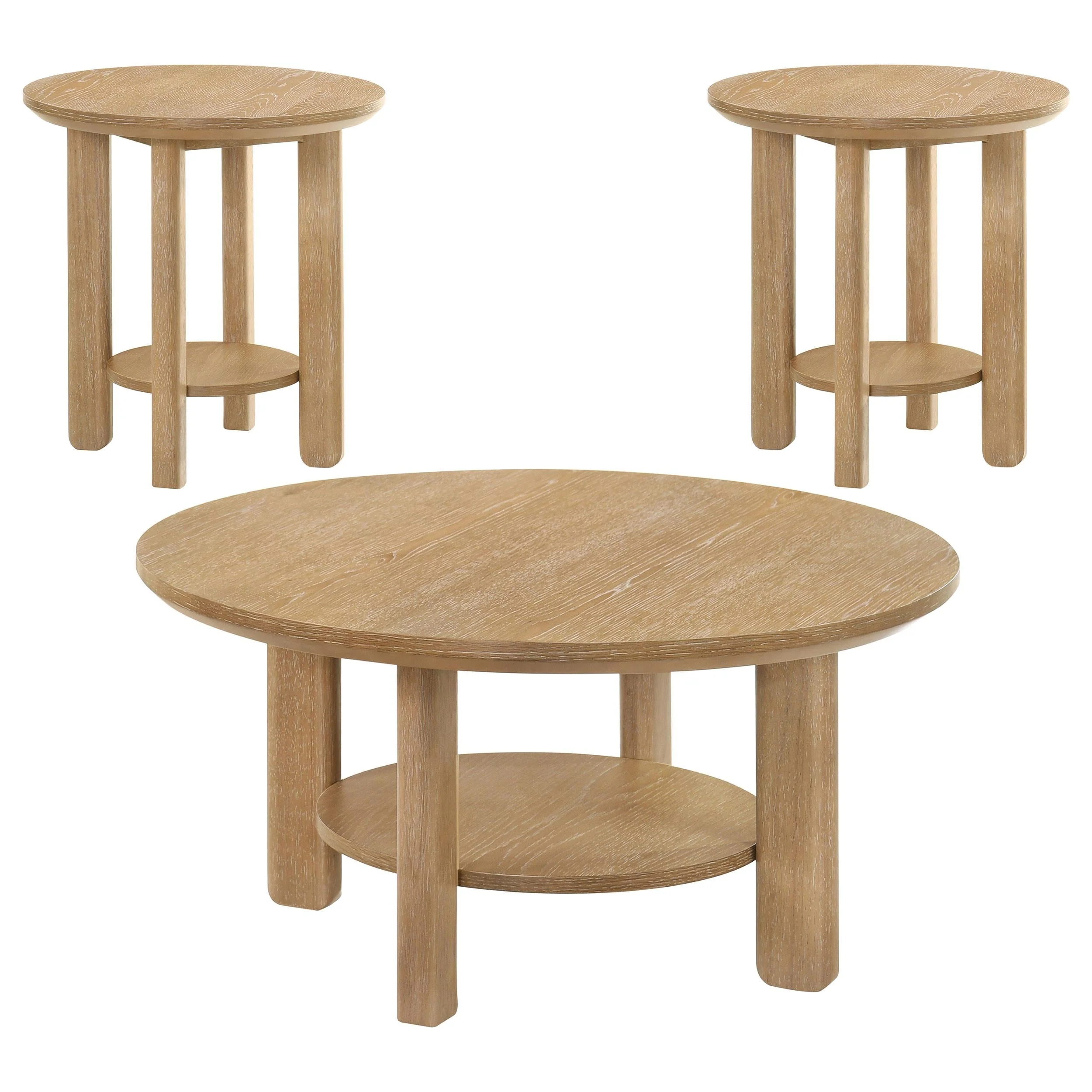 Ottowa Light Oak 3-Piece Round Wood Coffee Table Set - Image 2