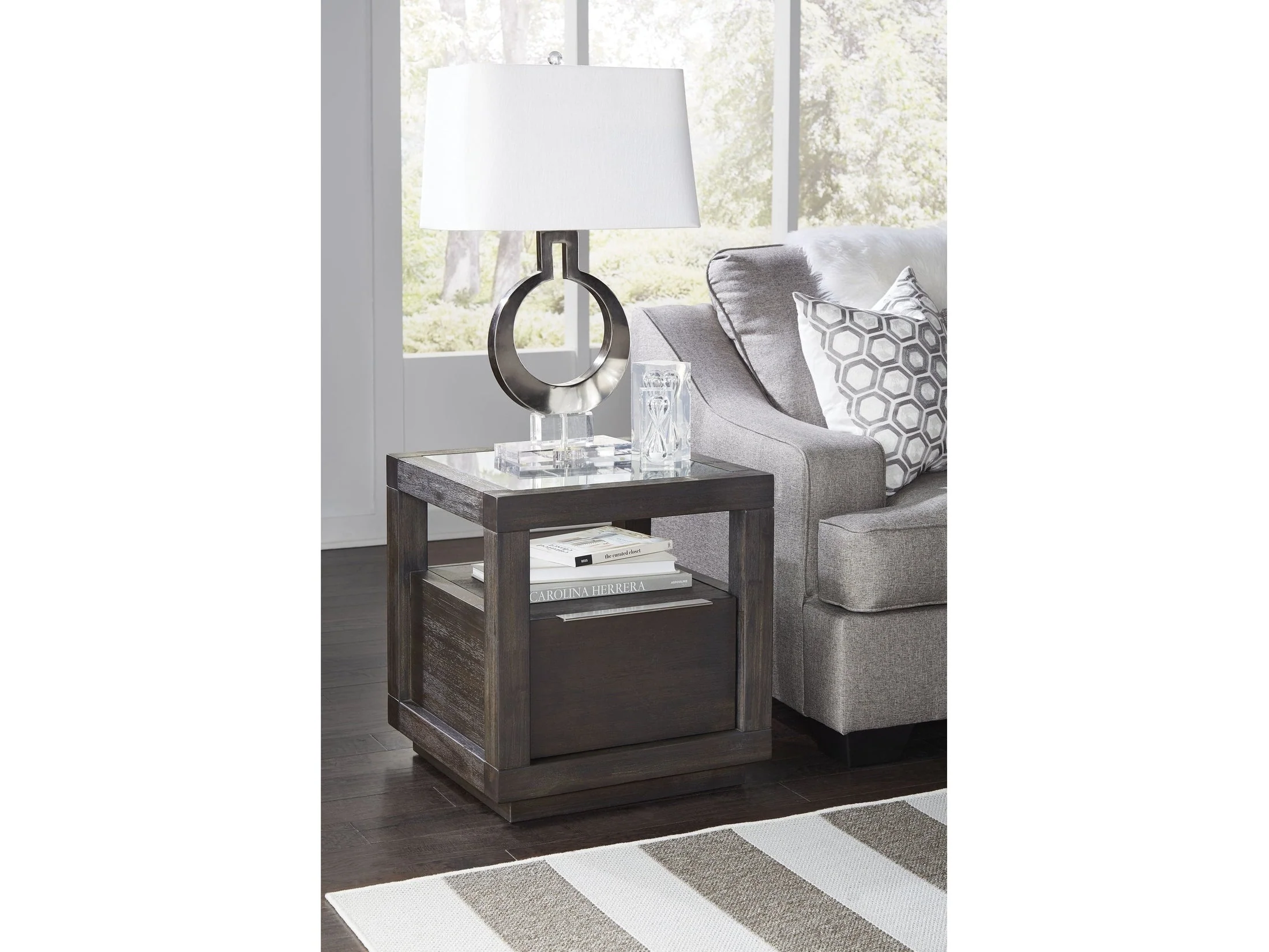 Oxford One Drawer End Table in Basalt Grey