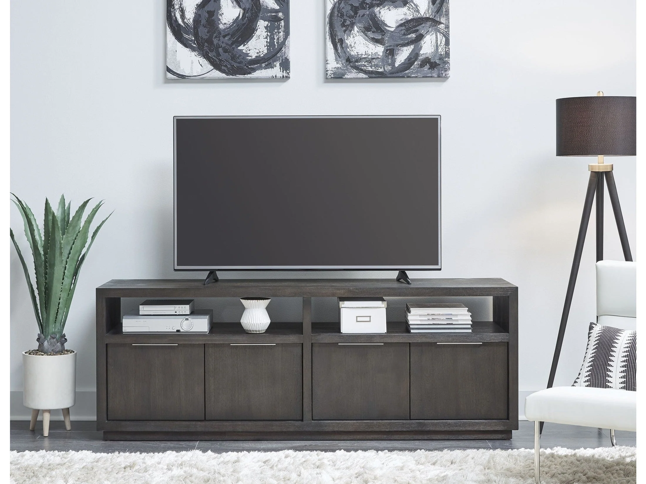 Oxford Solid Wood 74 inch Media Console in Basalt Grey