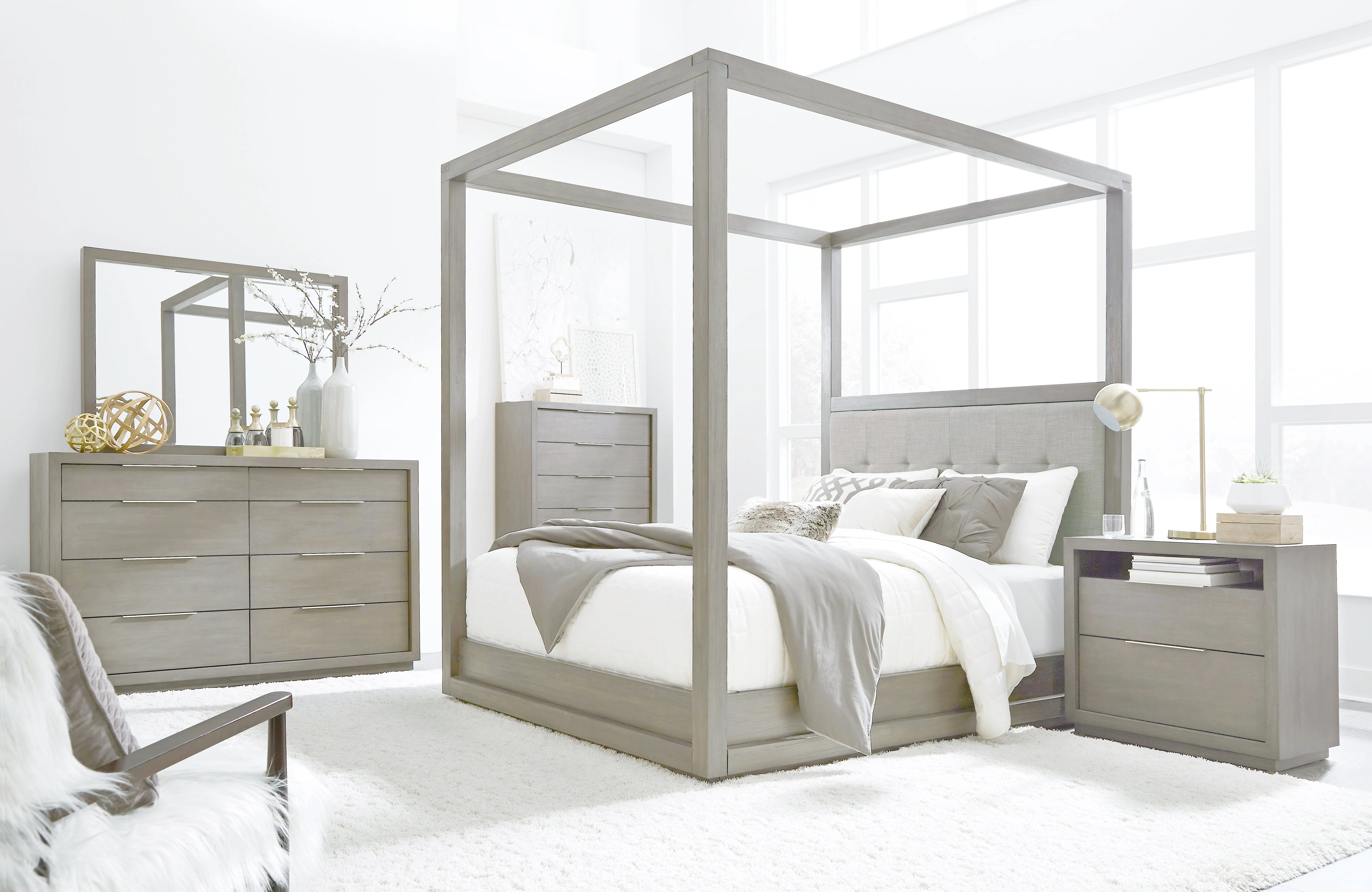 Oxford Upholstered Eastern King Canopy Bed in Mineral - Image 2