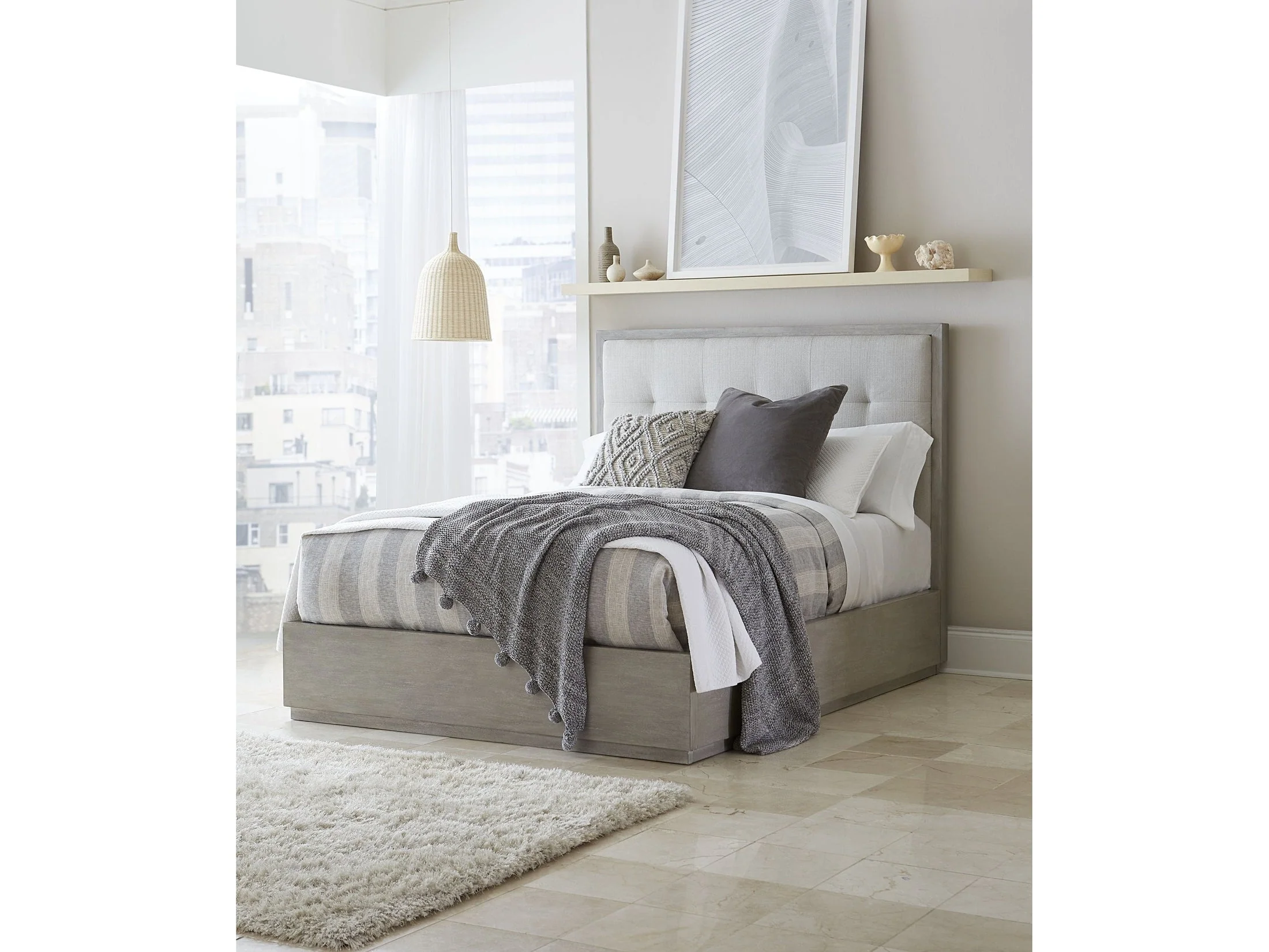 Oxford Upholstered Footboard Eastern King Storage Bed in Mineral