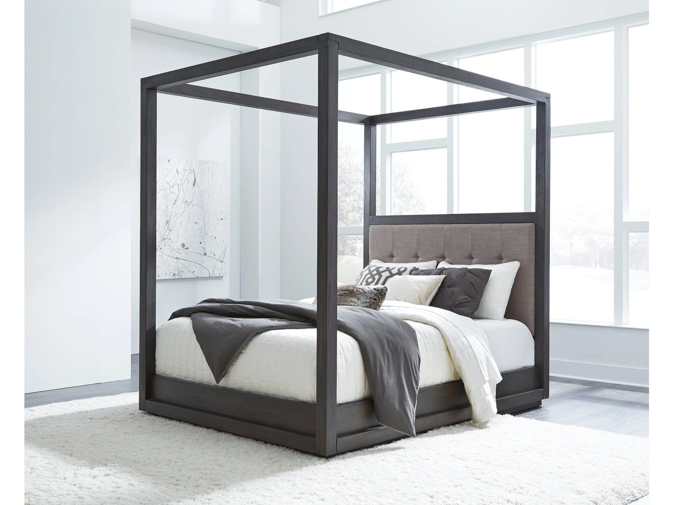 Oxford Upholstered Full Canopy Bed in Dolphin