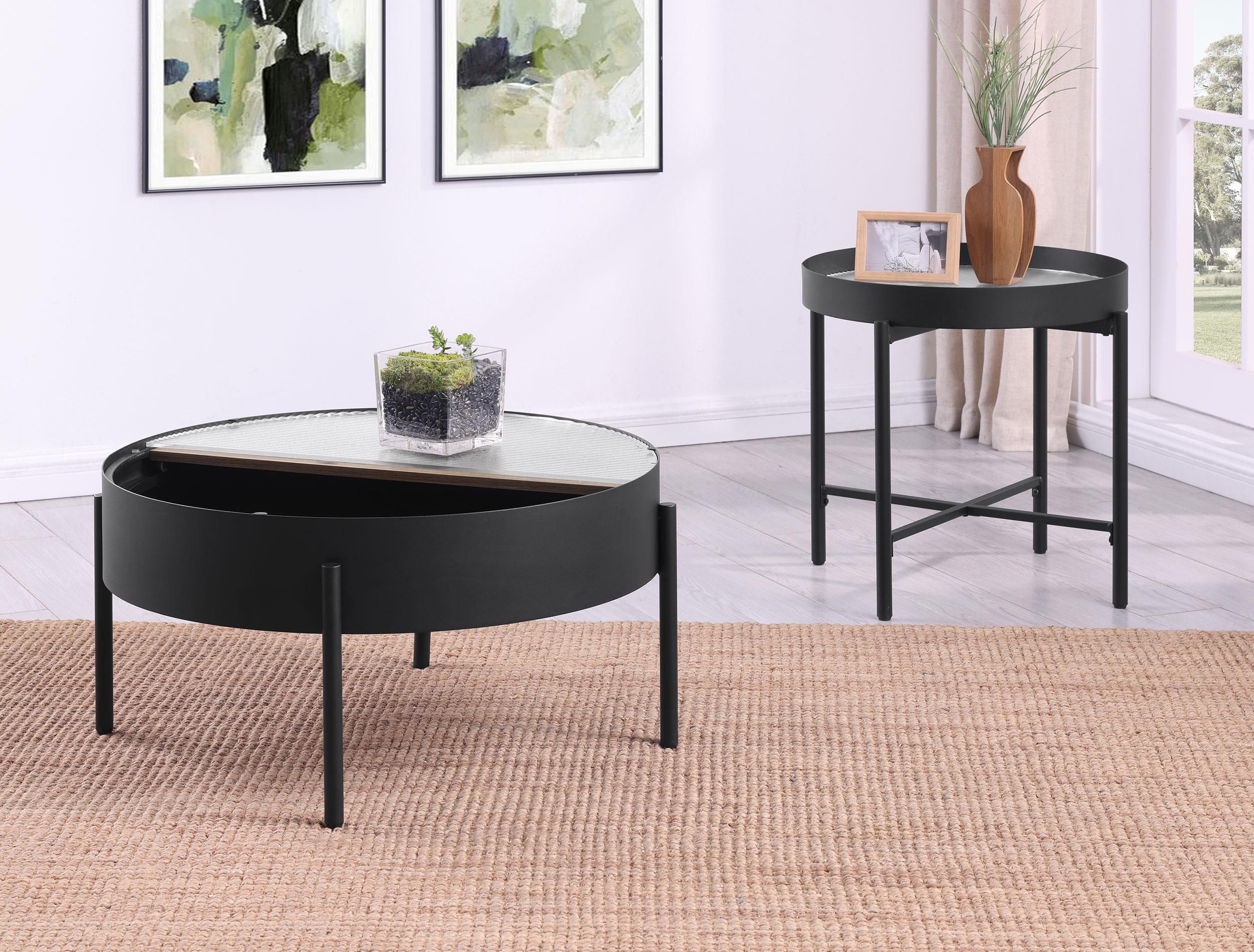 Ozella Sandy Black 2-Piece Round Coffee and End Table Set - Image 3