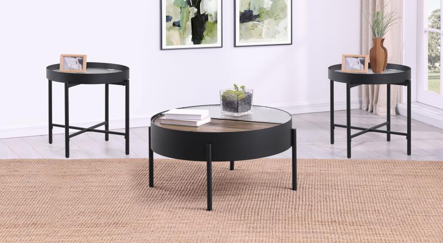 Ozella Sandy Black 3-Piece Round Coffee and End Table Set