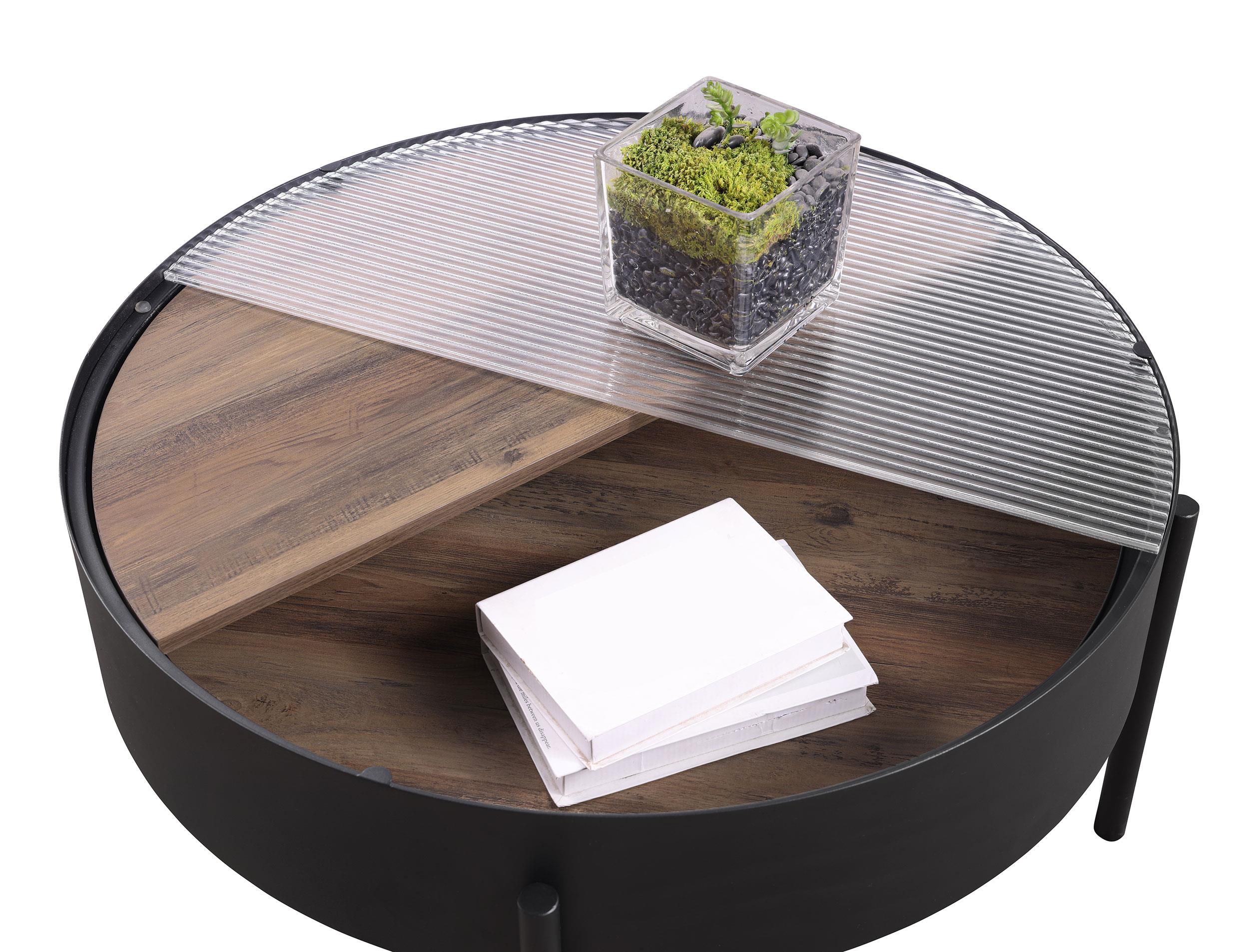 Ozella Sandy Black Round Coffee Table with Hidden Storage - Image 6