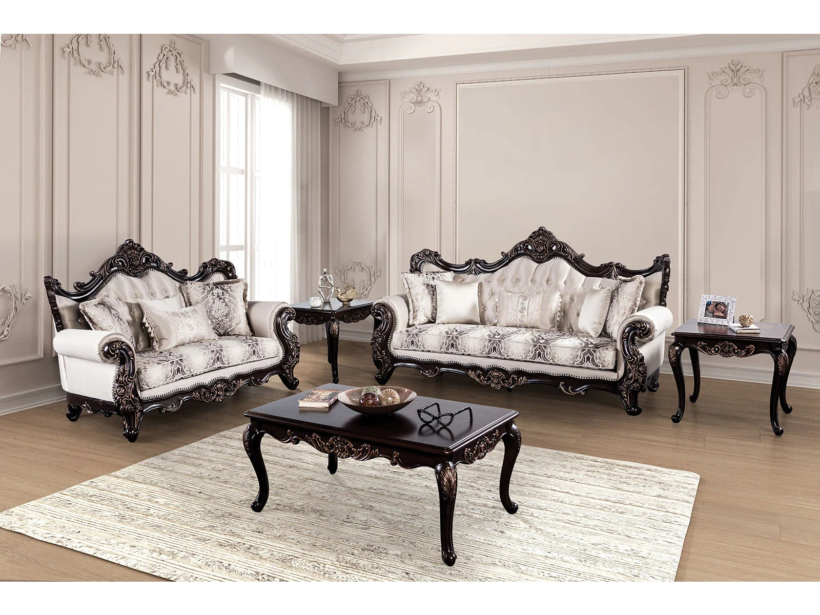 Palencia Dark Cherry/Beige Sofa & Loveseat