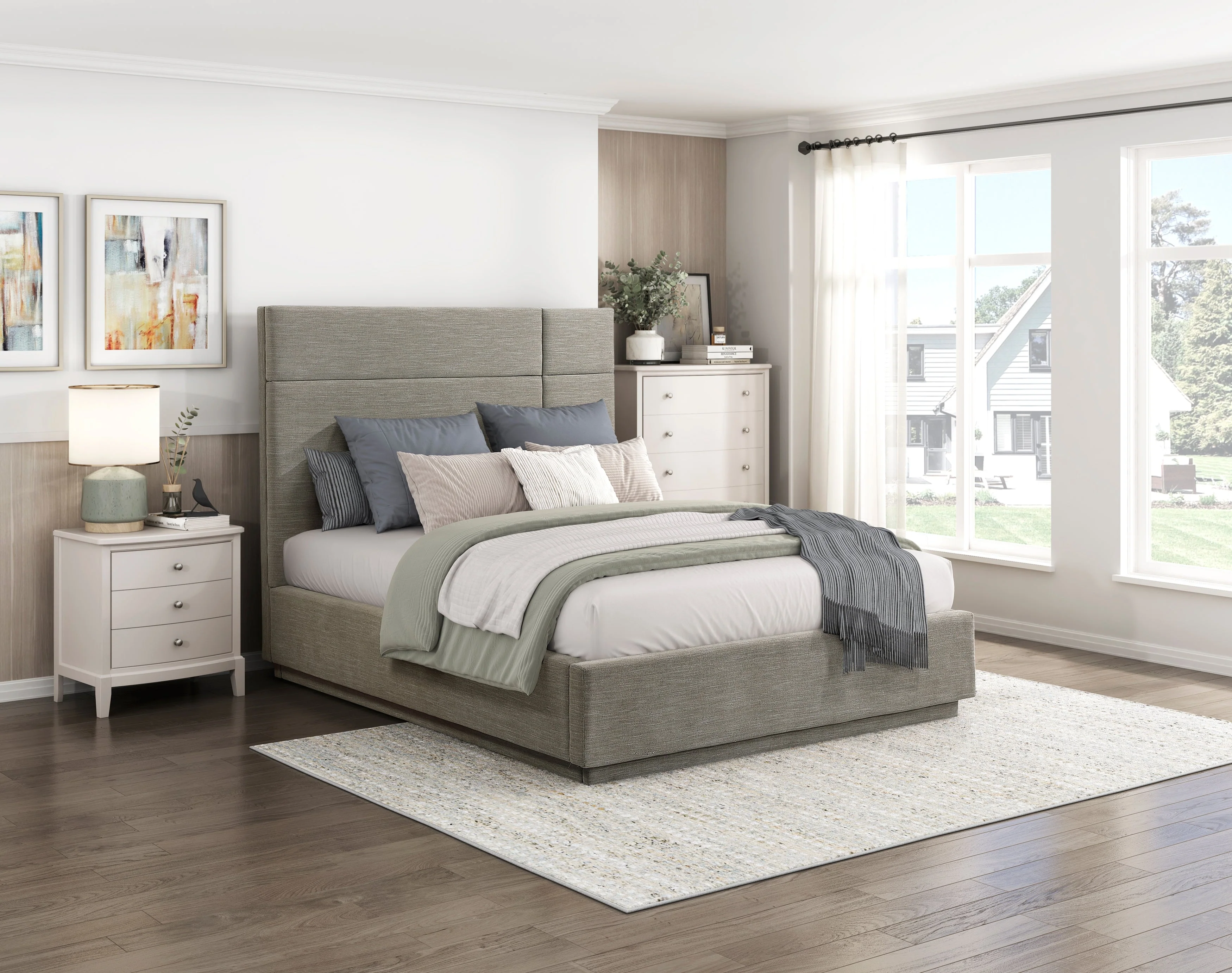 Paola Forest Green Queen Upholstered Platform Bed - Image 9