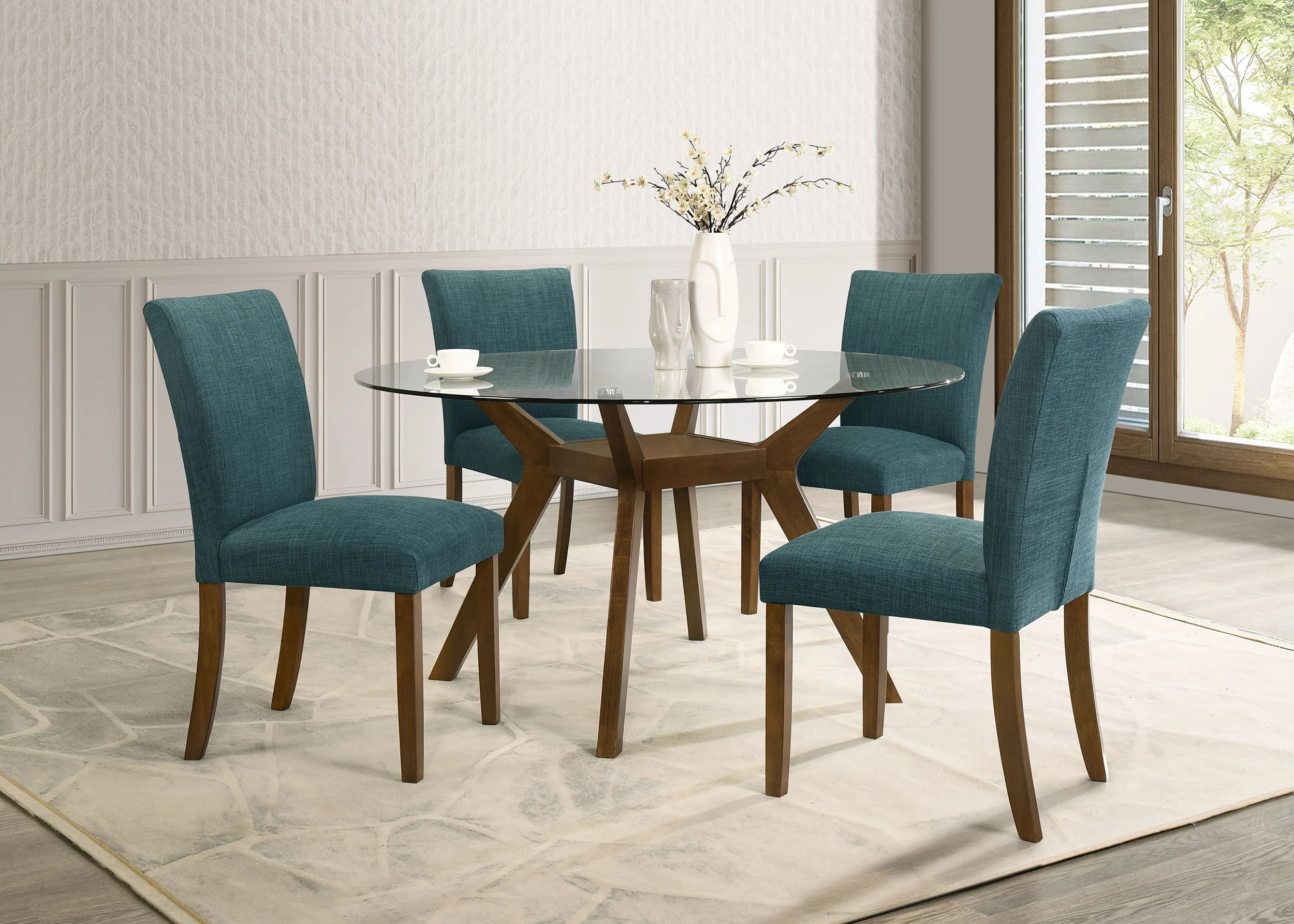 Paxton Brown Round 48-inch Glass Top Wood Dining Table - Image 11