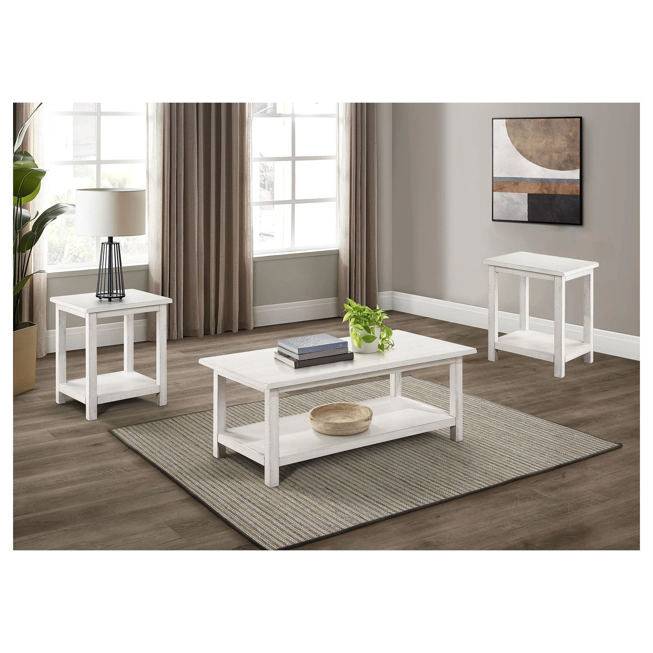 Payne Distressed White 3-Piece Coffee and End Table Set