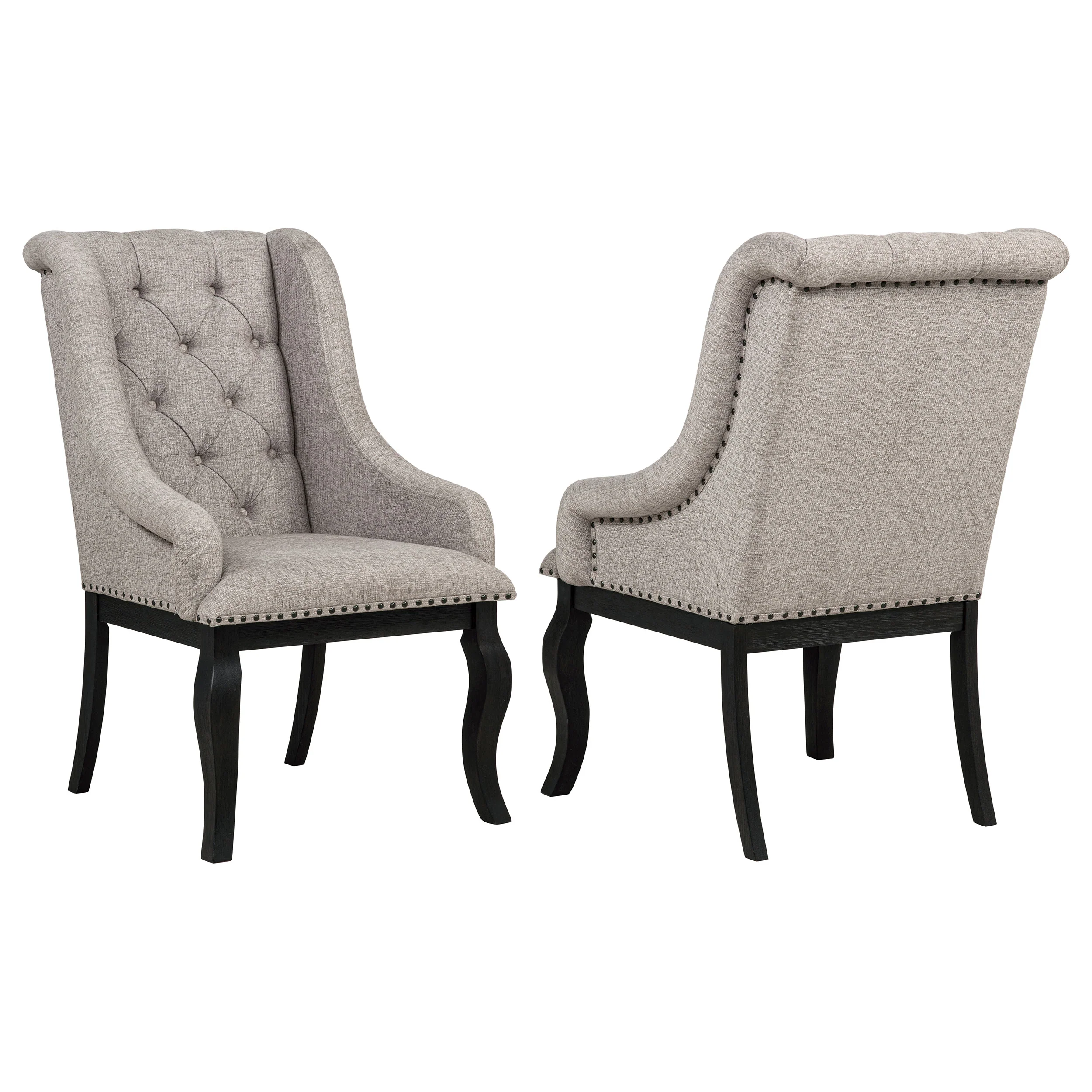 Phelps Tan Distressed Noir Upholstered Dining Arm Chair (Set of 2)