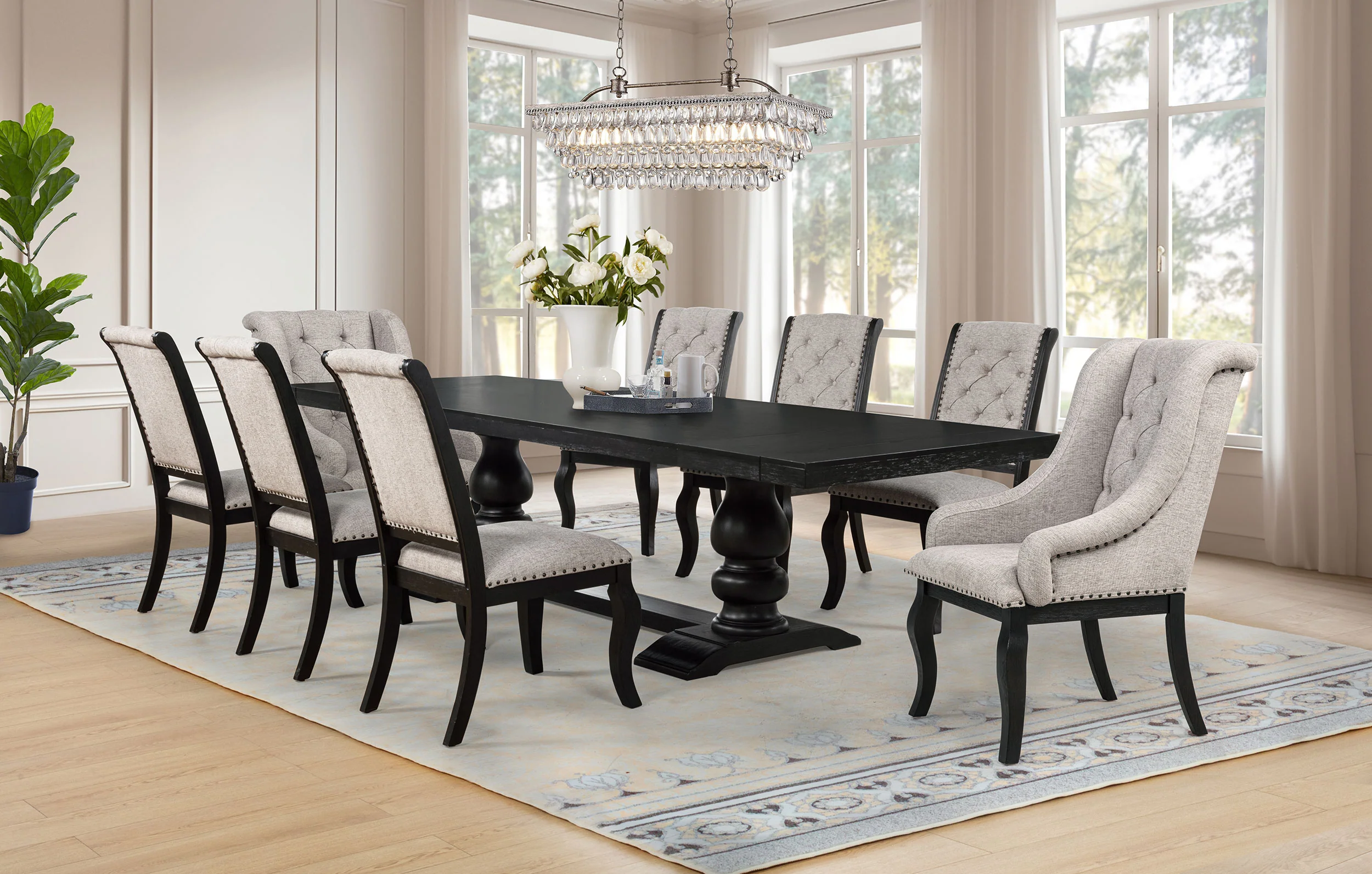 Phelps Tan Distressed Noir Upholstered Dining Arm Chair (Set of 2) - Image 15