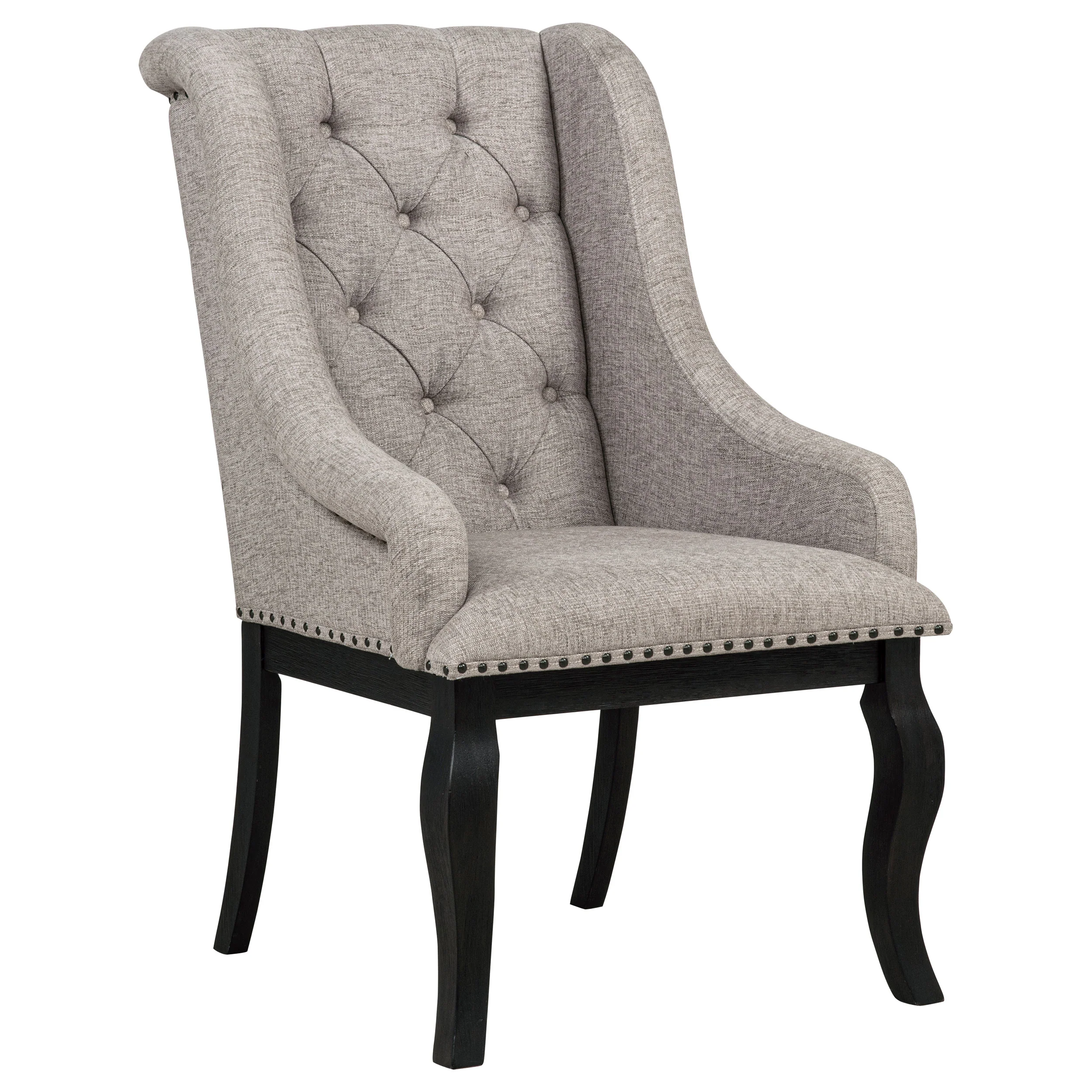 Phelps Tan Distressed Noir Upholstered Dining Arm Chair (Set of 2) - Image 3